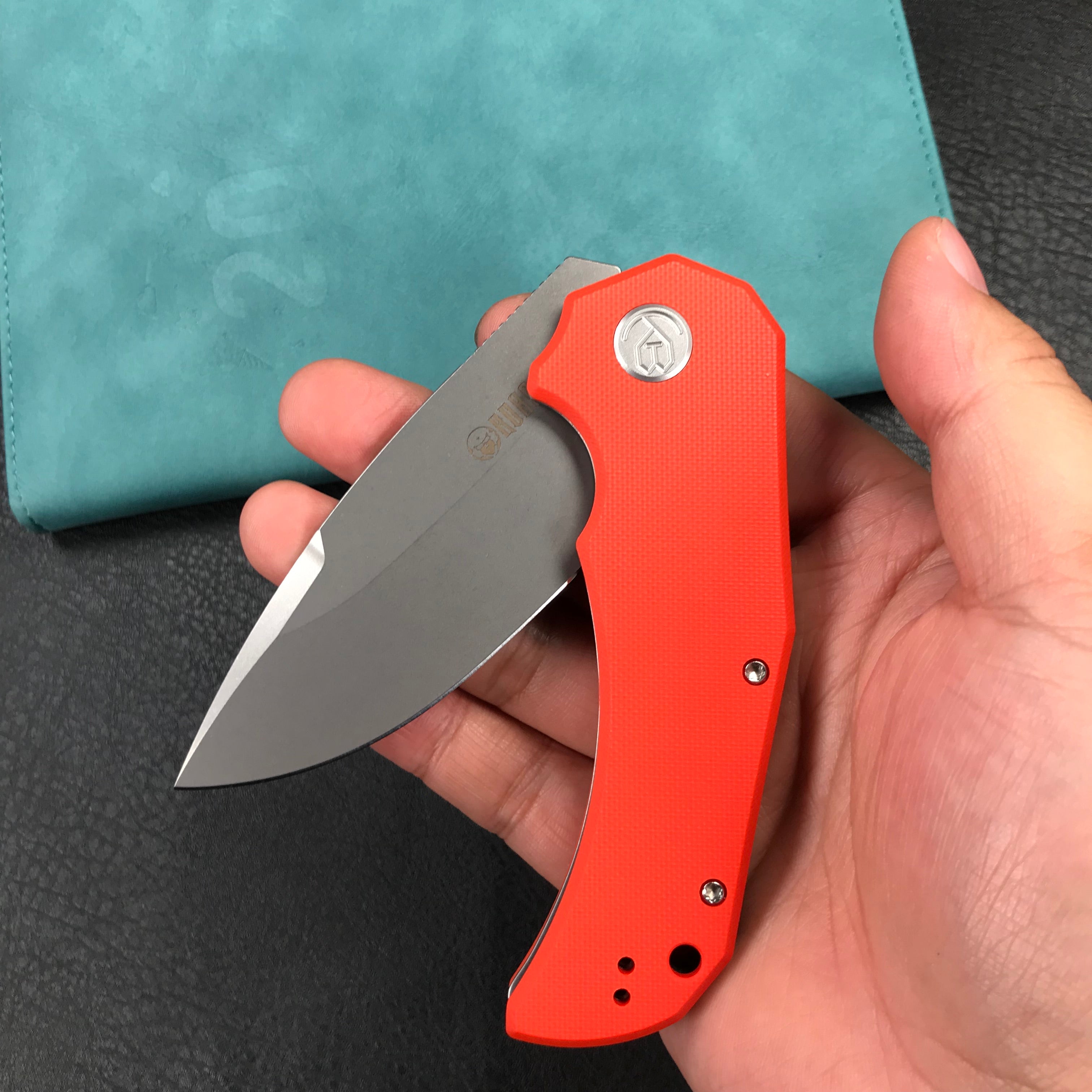 KUBEY KU319B Mikkel Willumsen Design Bravo one Drop Point Outdoor Folding Camping Knife Orange G10 Handle 3.39" Bead Blasted  AUS-10