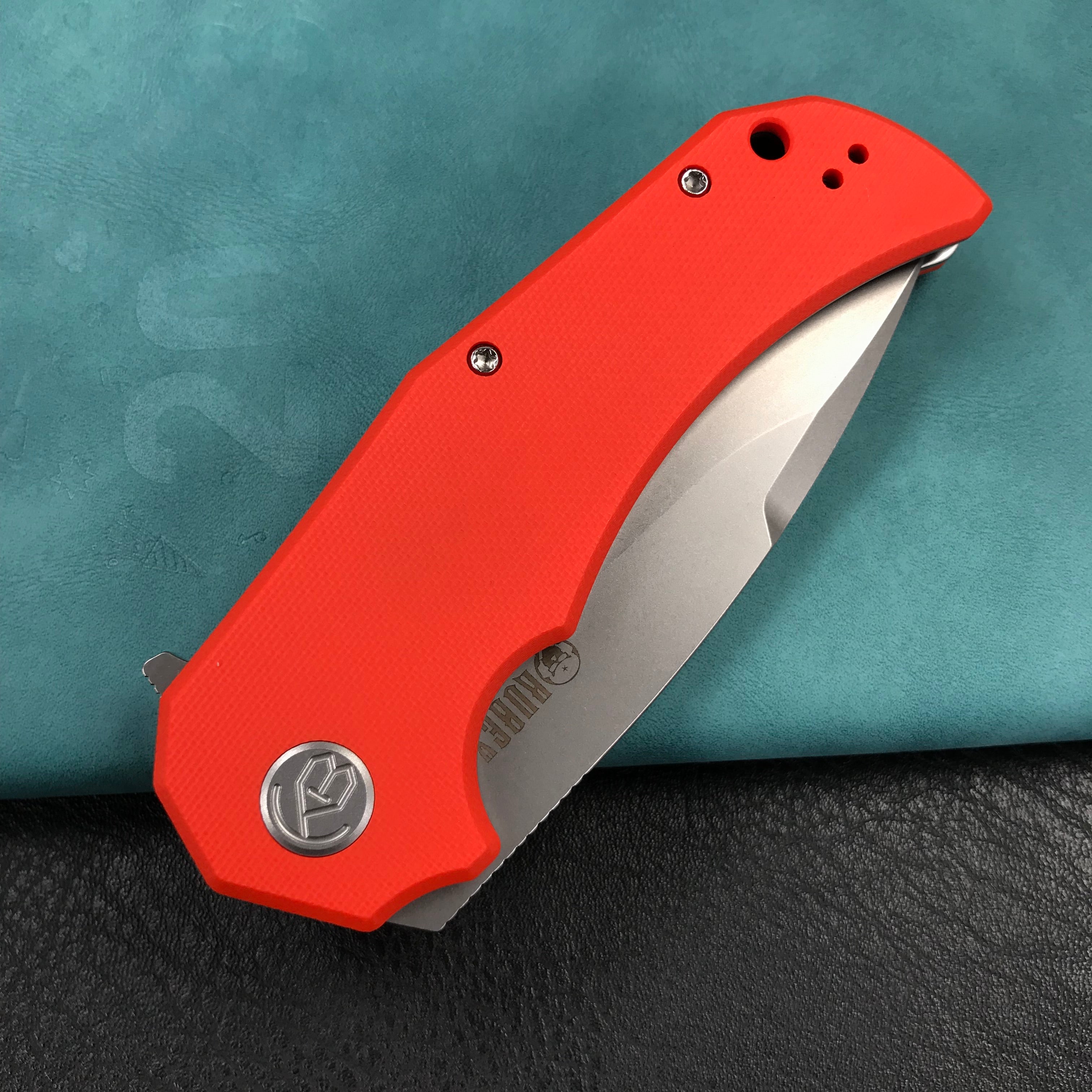 KUBEY KU319B Mikkel Willumsen Design Bravo one Drop Point Outdoor Folding Camping Knife Orange G10 Handle 3.39" Bead Blasted  AUS-10