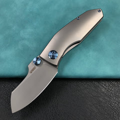 KUBEY KB285F Monsterdog Frame Lock Dual Thumb Studs Folding Knife Titanium Handle 2.95" Bead Blasted M390