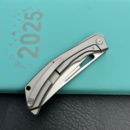 KB Knives KB170A Ishtar Frame Lock Pocket Folding Knife Gray Ti Hanlde 3.54'' Sandblast M390