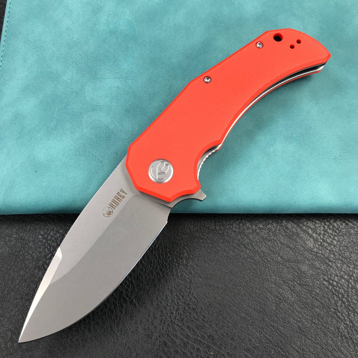 KUBEY KU319B Mikkel Willumsen Design Bravo one Drop Point Outdoor Folding Camping Knife Orange G10 Handle 3.39" Bead Blasted  AUS-10