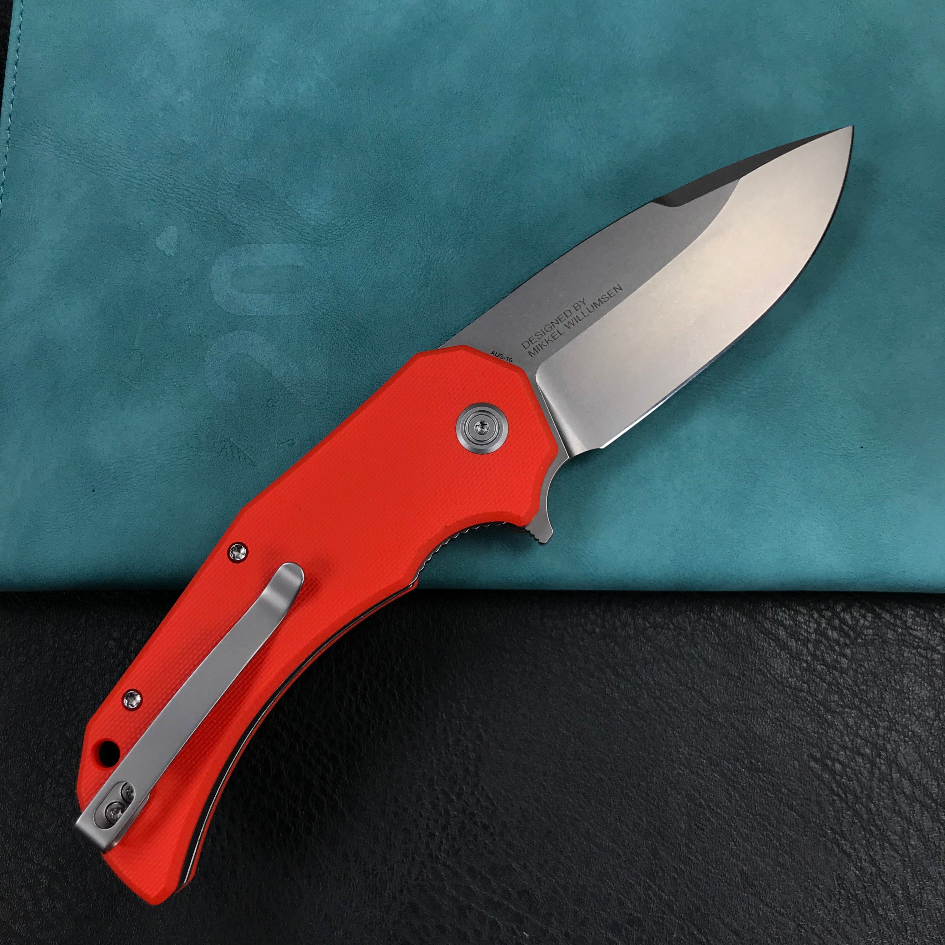 KUBEY KU319B Mikkel Willumsen Design Bravo one Drop Point Outdoor Folding Camping Knife Orange G10 Handle 3.39" Bead Blasted  AUS-10