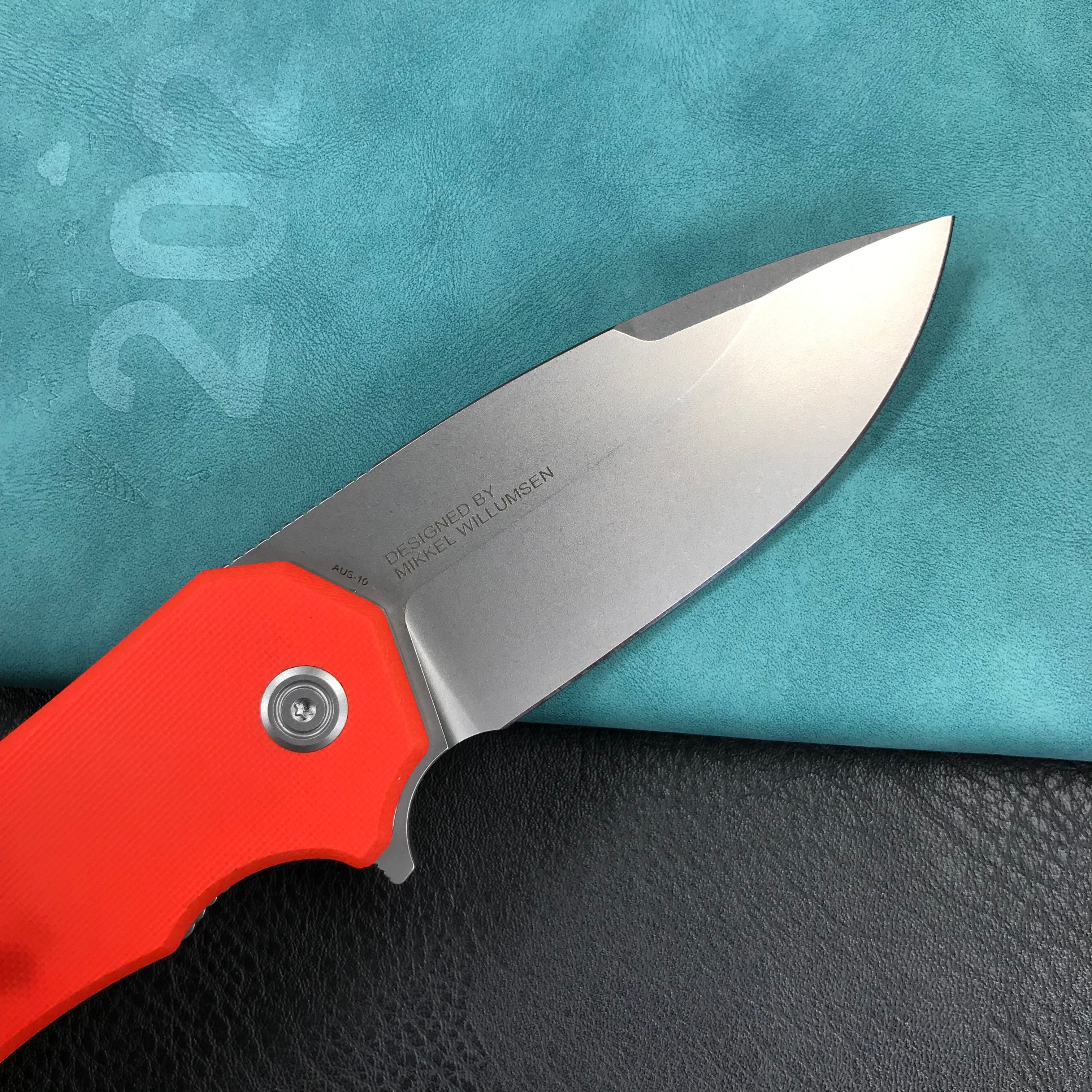 KUBEY KU319B Mikkel Willumsen Design Bravo one Drop Point Outdoor Folding Camping Knife Orange G10 Handle 3.39" Bead Blasted  AUS-10