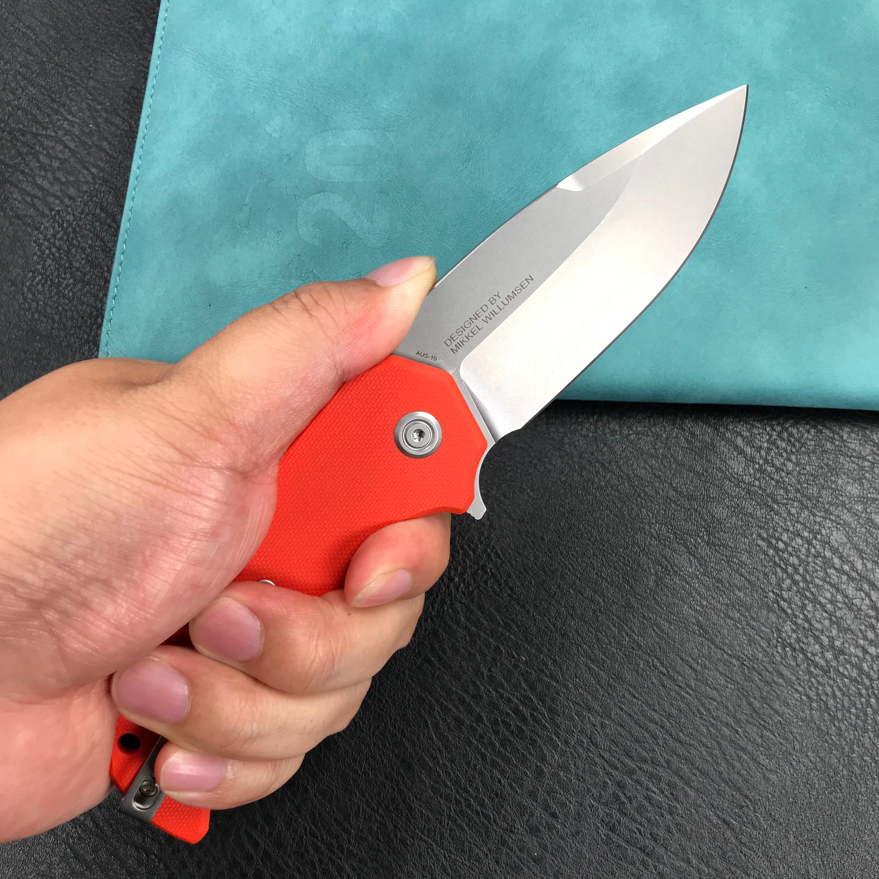 KUBEY KU319B Mikkel Willumsen Design Bravo one Drop Point Outdoor Folding Camping Knife Orange G10 Handle 3.39" Bead Blasted  AUS-10