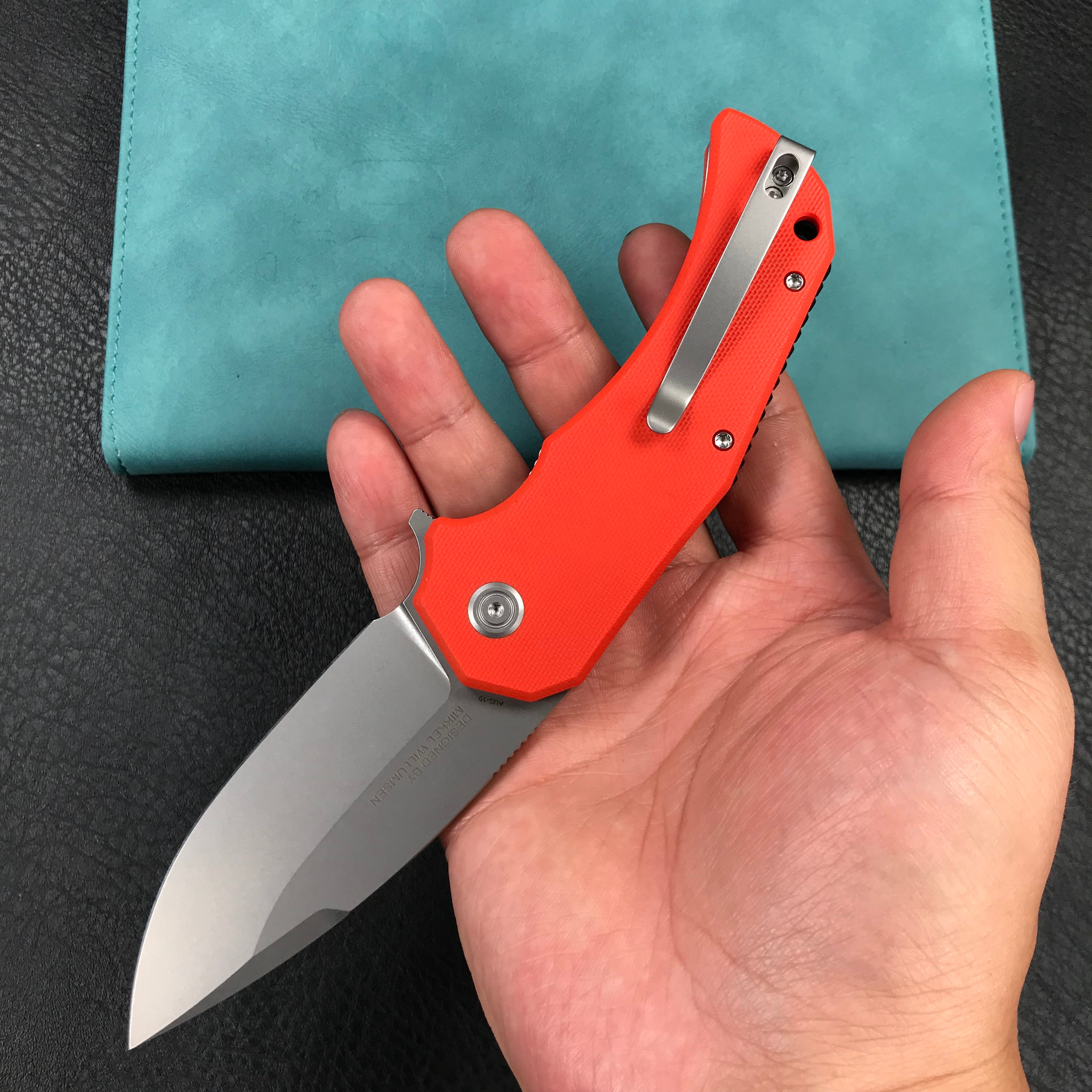 KUBEY KU319B Mikkel Willumsen Design Bravo one Drop Point Outdoor Folding Camping Knife Orange G10 Handle 3.39" Bead Blasted  AUS-10