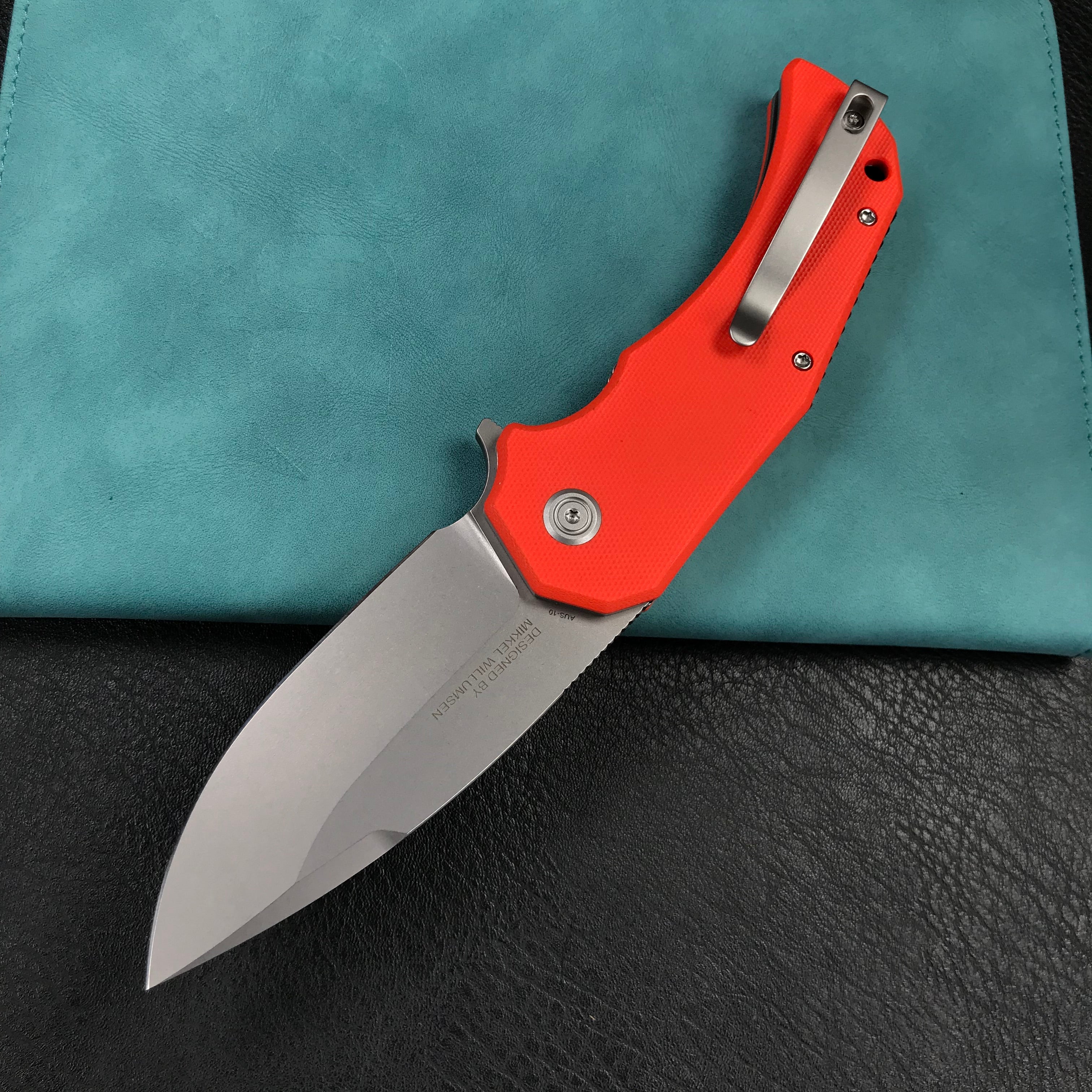 KUBEY KU319B Mikkel Willumsen Design Bravo one Drop Point Outdoor Folding Camping Knife Orange G10 Handle 3.39" Bead Blasted  AUS-10