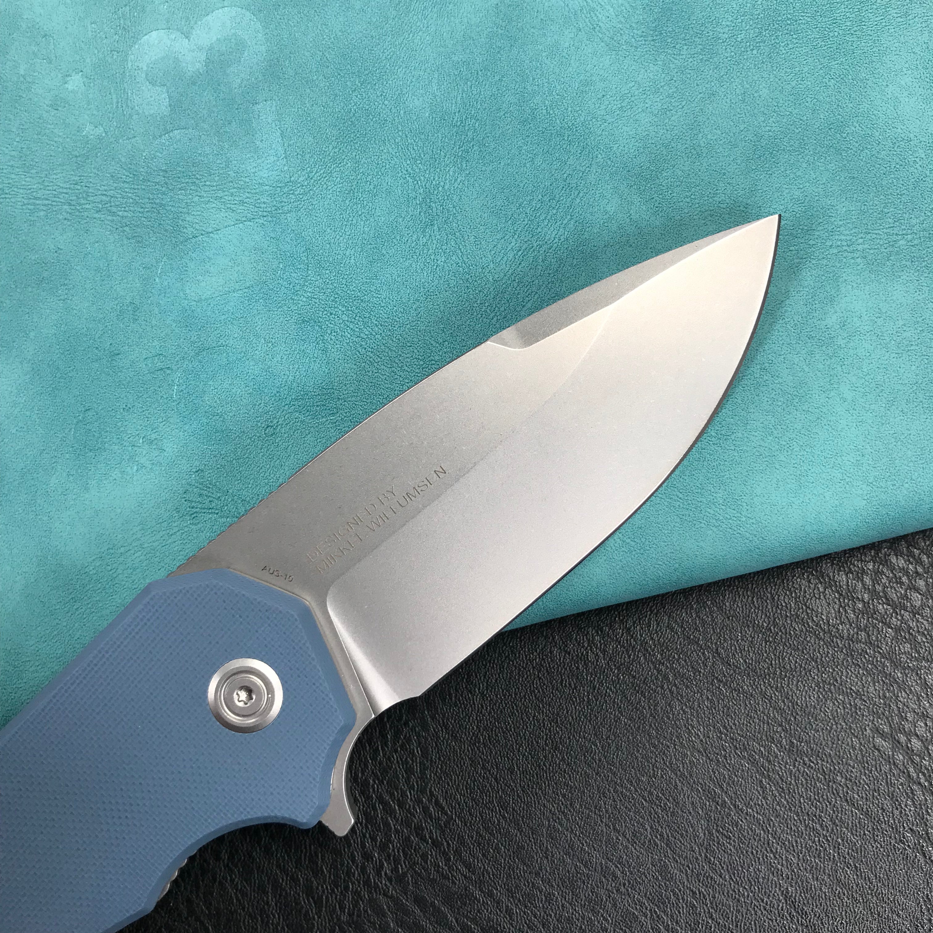 KUBEY KU319A Mikkel Willumsen Design Bravo one Drop Point Outdoor Folding Camping Knife Blue G10 Handle 3.39" Bead Blasted AUS-10