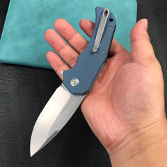 KUBEY KU319A Mikkel Willumsen Design Bravo one Drop Point Outdoor Folding Camping Knife Blue G10 Handle 3.39" Bead Blasted AUS-10