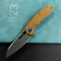 KUBEY KB291V Vagrant Liner Lock Folding Knife Tan Micarta Handle 3.1" Sandblast M390