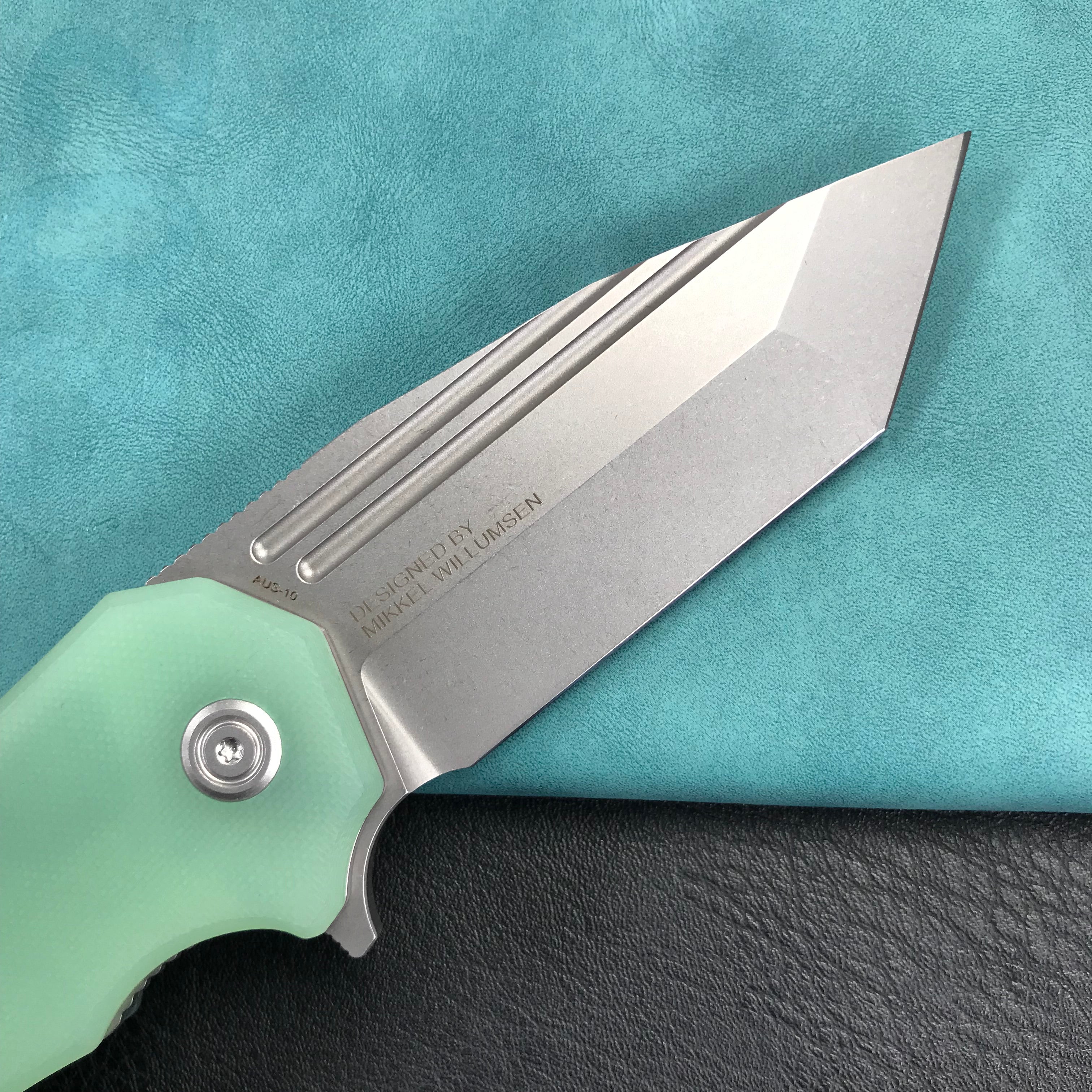 KUBEY KU318D Mikkel Willumsen Design Bravo one Tanto Outdoor Folding Camping Knife Jade G10 Handle 3.39" Bead Blasted AUS-10