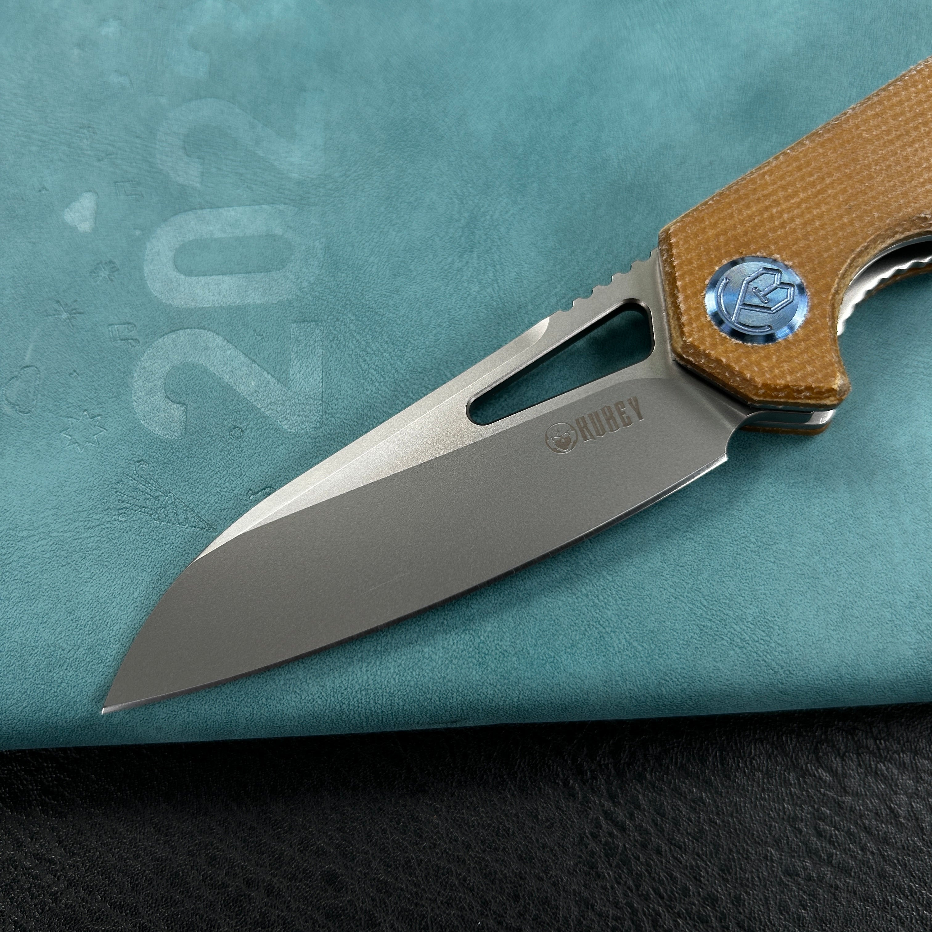 KUBEY KB291V Vagrant Liner Lock Folding Knife Tan Micarta Handle 3.1" Sandblast M390