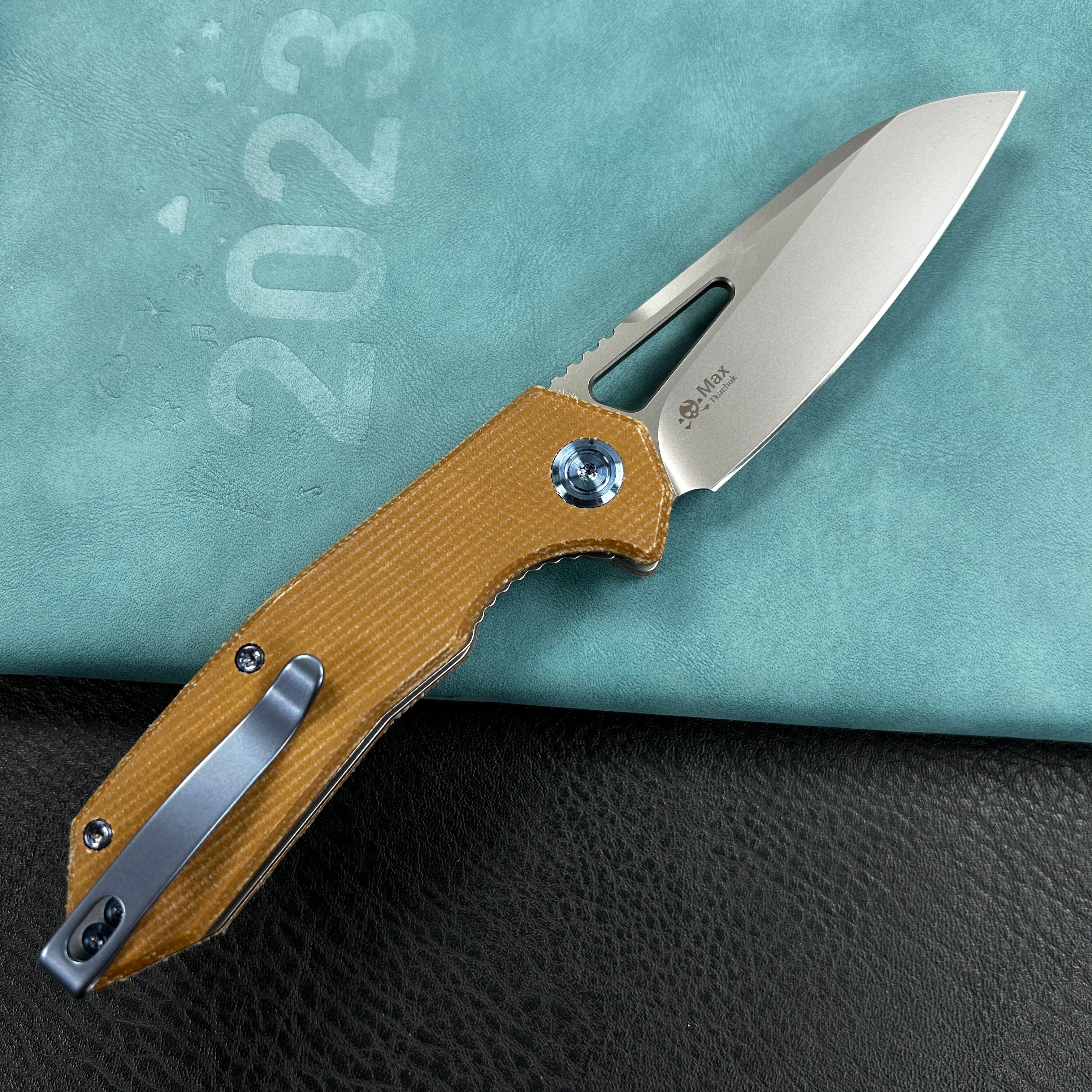 KUBEY KB291V Vagrant Liner Lock Folding Knife Tan Micarta Handle 3.1" Sandblast M390