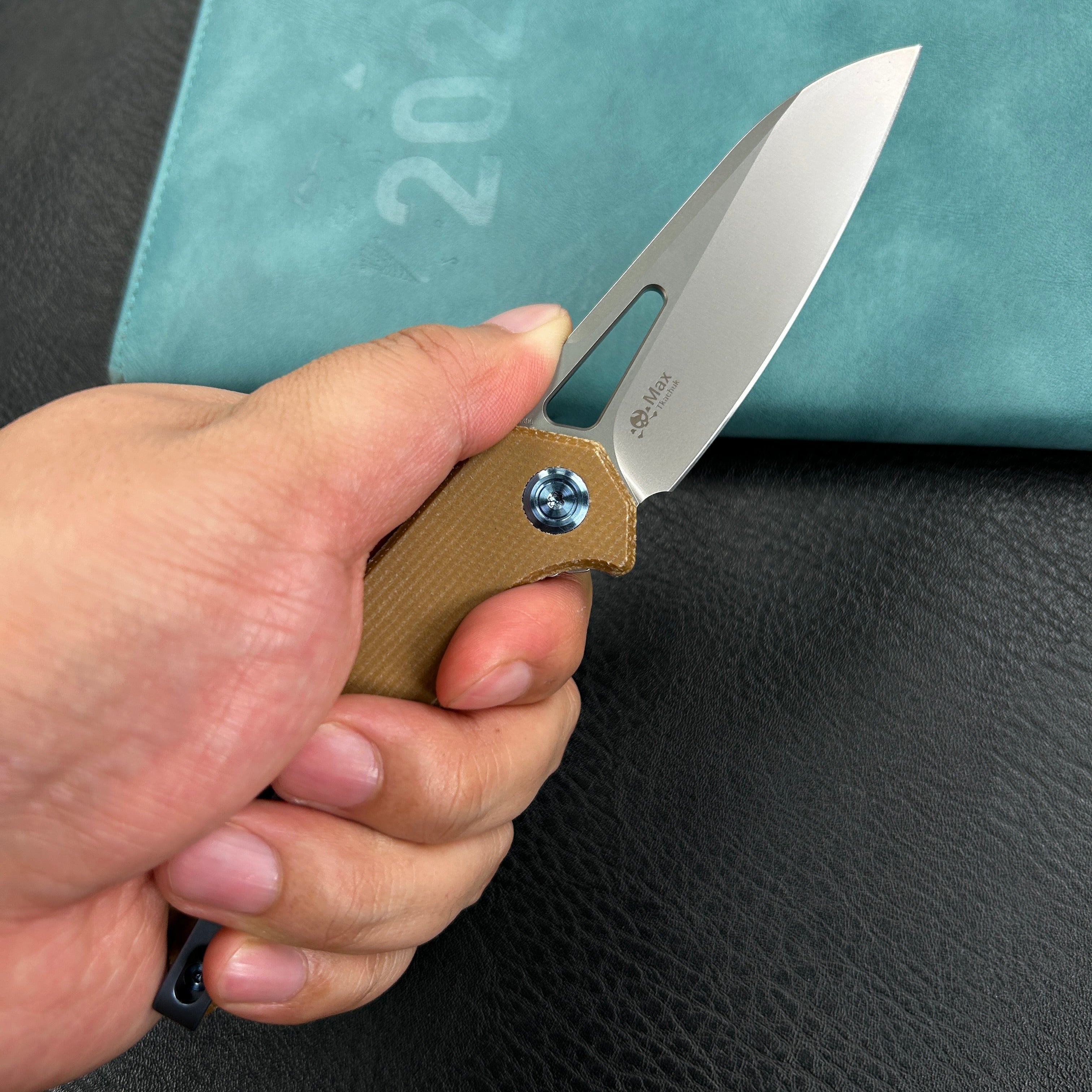 KUBEY KB291V Vagrant Liner Lock Folding Knife Tan Micarta Handle 3.1" Sandblast M390