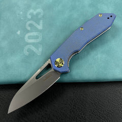 KUBEY KB291U Vagrant Liner Lock Folding Knife Blue Micarta Handle 3.1" Sandblast M390