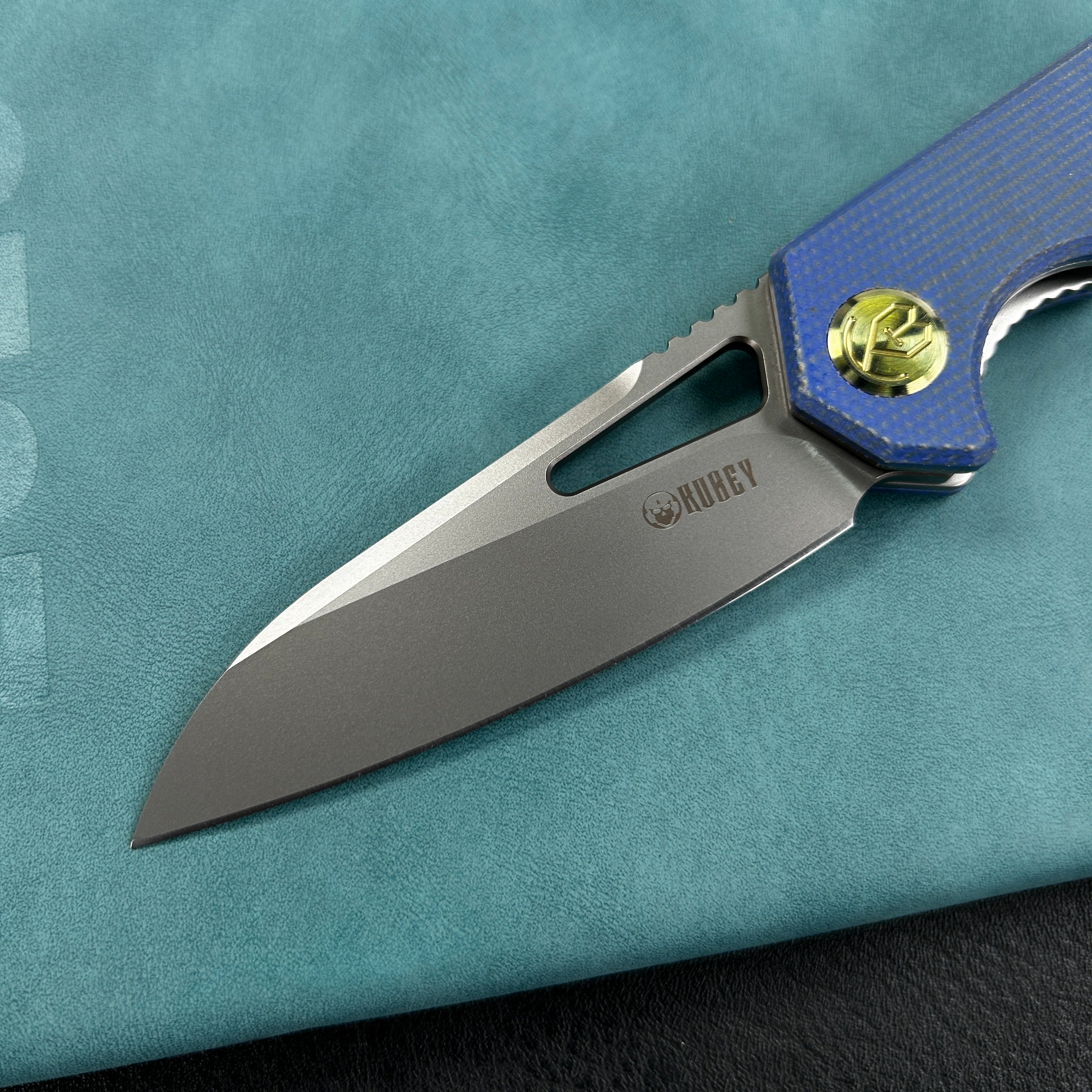 KUBEY KB291U Vagrant Liner Lock Folding Knife Blue Micarta Handle 3.1" Sandblast M390