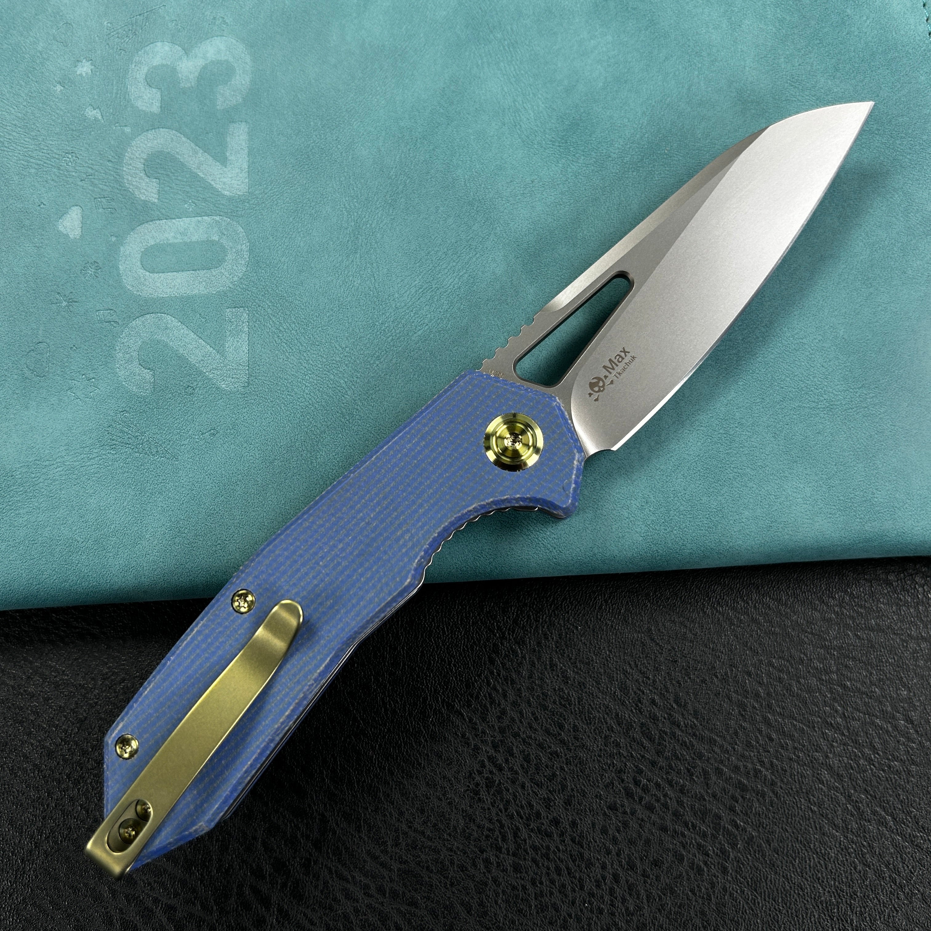 KUBEY KB291U Vagrant Liner Lock Folding Knife Blue Micarta Handle 3.1" Sandblast M390