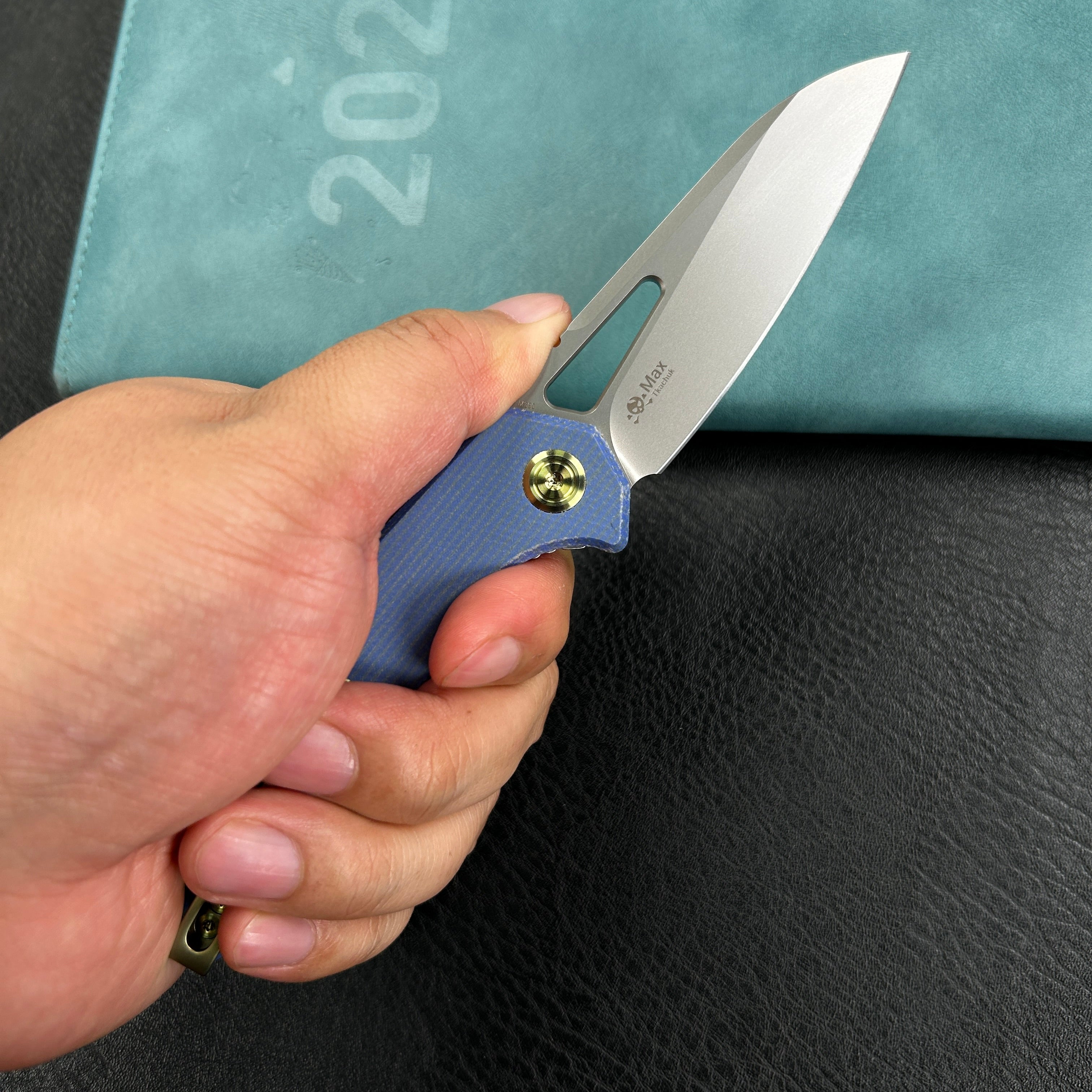 KUBEY KB291U Vagrant Liner Lock Folding Knife Blue Micarta Handle 3.1" Sandblast M390