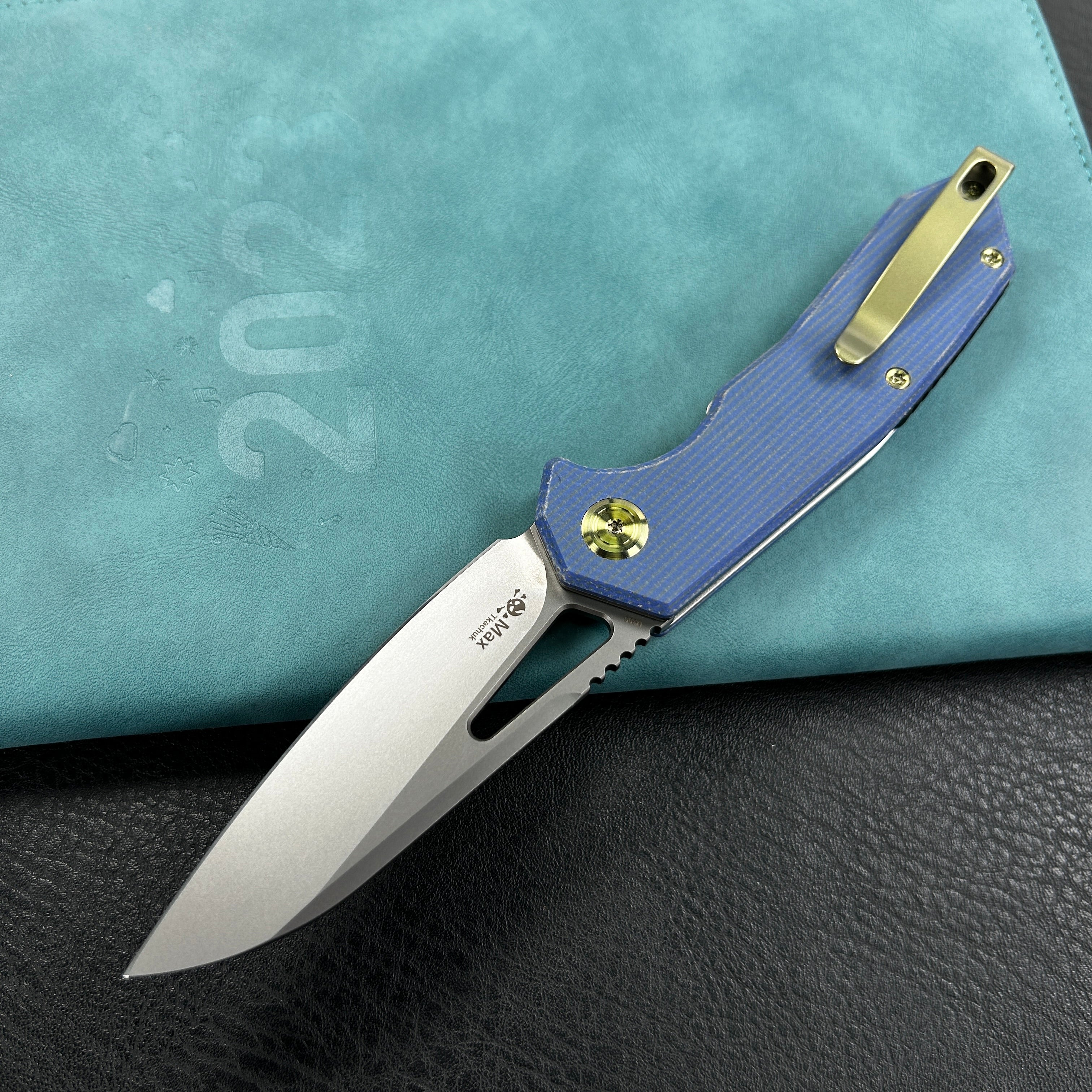 KUBEY KB291U Vagrant Liner Lock Folding Knife Blue Micarta Handle 3.1" Sandblast M390