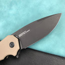 KUBEY KU319D Mikkel Willumsen Design Bravo one Drop Point Outdoor Folding Camping Knife  Tan G10 Handle 3.39" Blackwash AUS-10
