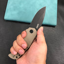 KUBEY KU319D Mikkel Willumsen Design Bravo one Drop Point Outdoor Folding Camping Knife  Tan G10 Handle 3.39" Blackwash AUS-10