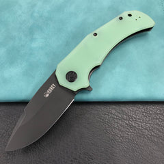 KUBEY KU319C Mikkel Willumsen Design Bravo one Drop Point Outdoor Folding Camping Knife Jade G10 Handle 3.39" Blackwash AUS-10