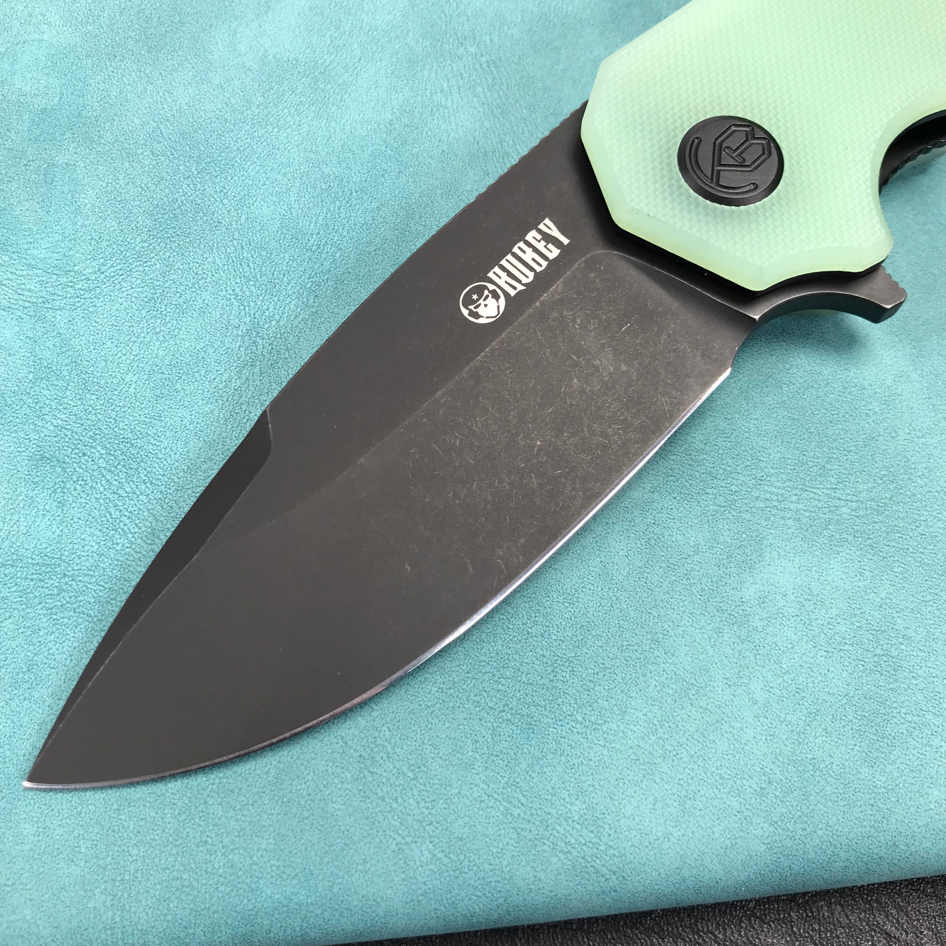 KUBEY KU319C Mikkel Willumsen Design Bravo one Drop Point Outdoor Folding Camping Knife Jade G10 Handle 3.39" Blackwash AUS-10