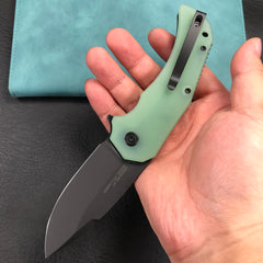 KUBEY KU319C Mikkel Willumsen Design Bravo one Drop Point Outdoor Folding Camping Knife Jade G10 Handle 3.39" Blackwash AUS-10