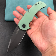 KUBEY KU319C Mikkel Willumsen Design Bravo one Drop Point Outdoor Folding Camping Knife Jade G10 Handle 3.39" Blackwash AUS-10