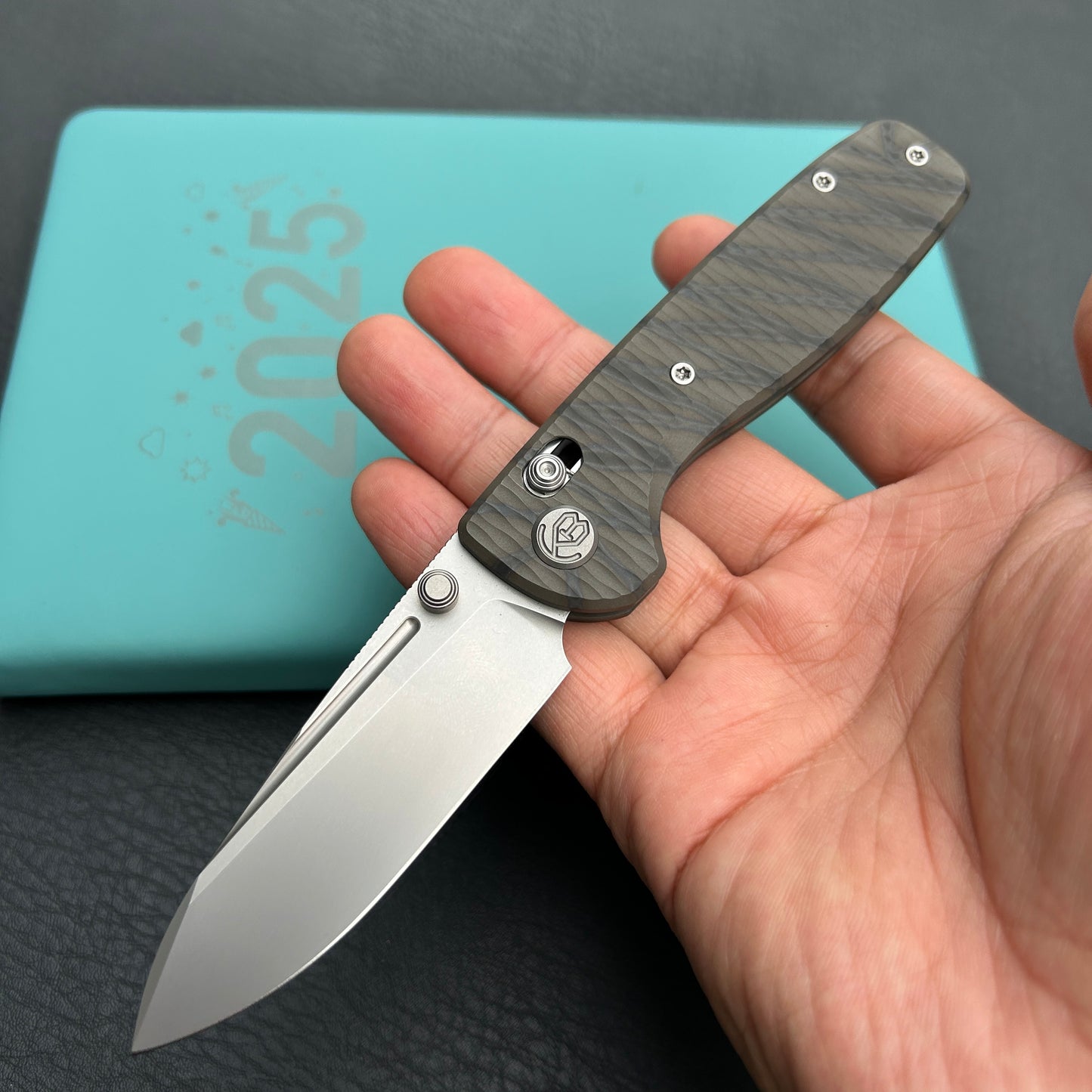 KB KNIVES KB383G Bluff Crossbar Folding Knife Flame  Titanium Handle 3.19" Beadblast blade M390