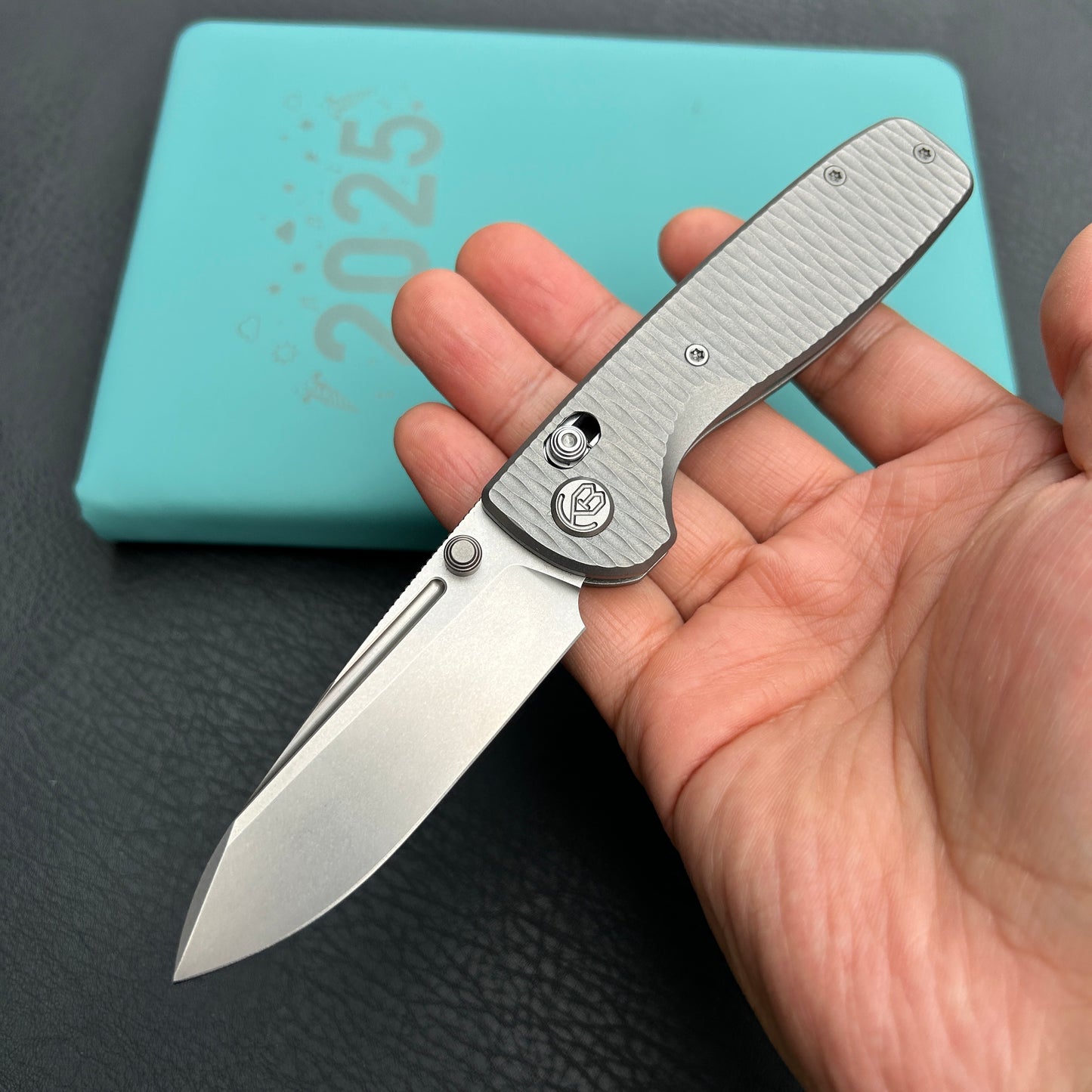 KB KNIVES KB383F Bluff Axis lock Folding Knife Gray Titanium Handle 3.19" Gray M390 Blade