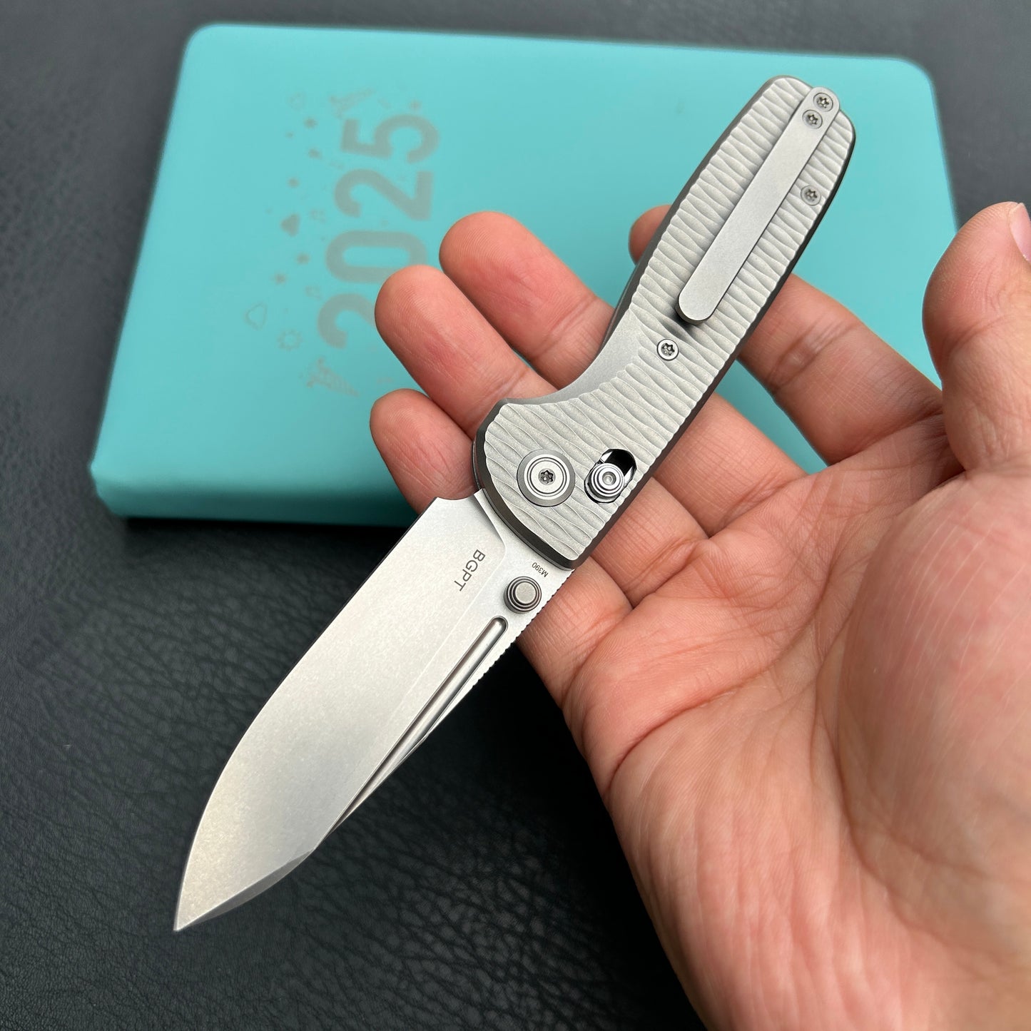 KB KNIVES KB383F Bluff Axis lock Folding Knife Gray Titanium Handle 3.19" Gray M390 Blade
