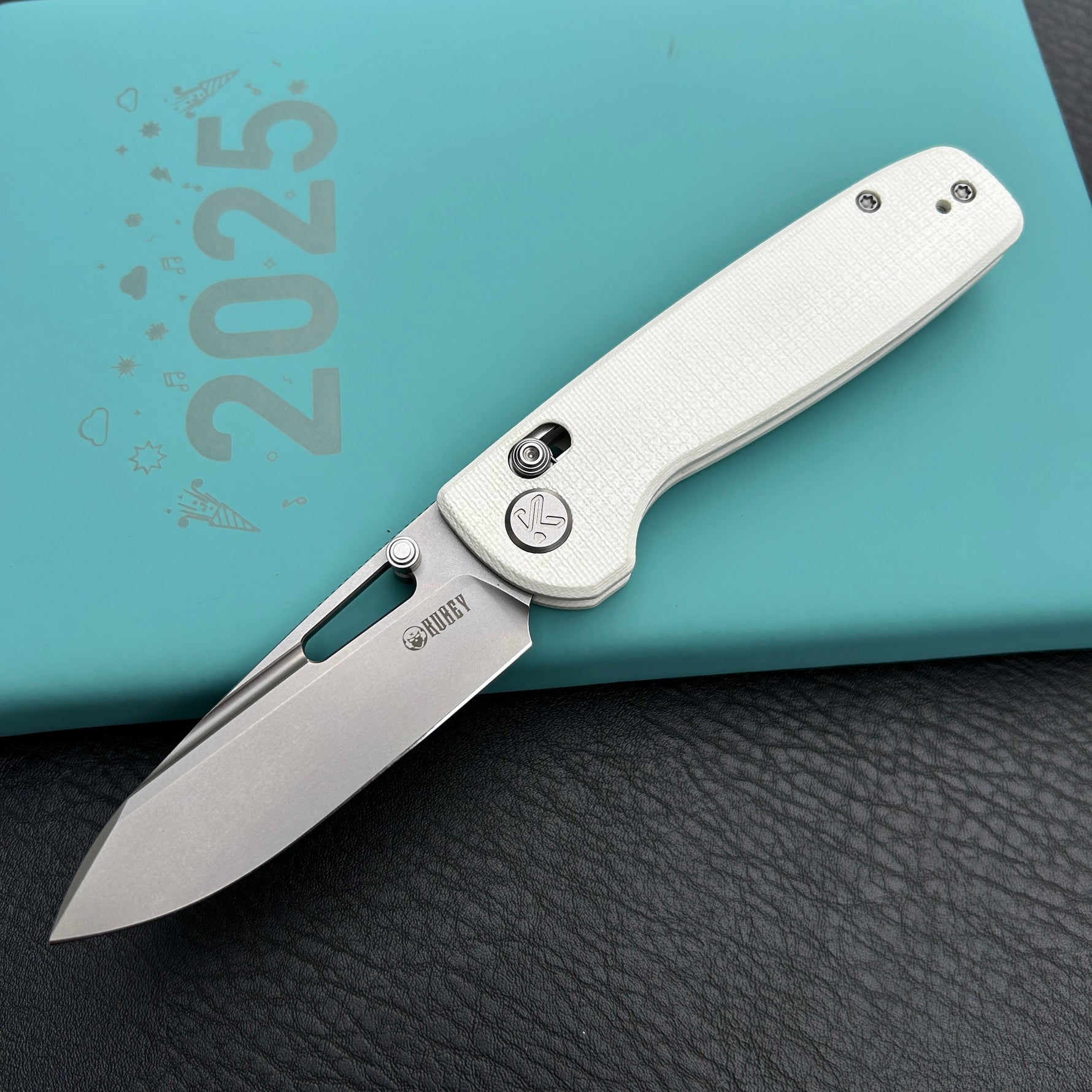 KUBEY knife  KU248G Bluff Axis lock Everyday Carry Folding Knife White G10 Handle 3.19" Sandblast 14C28N