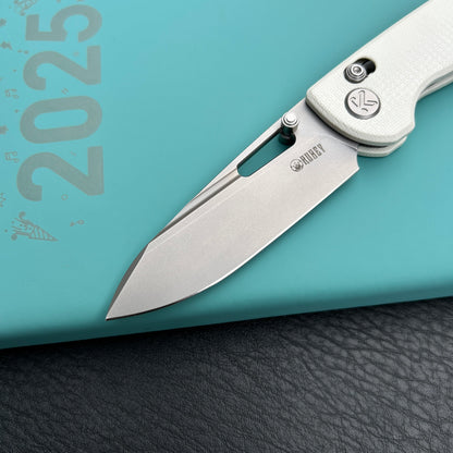 Kubey KU248G Bluff Axis lock Everyday Carry Folding Knife White G10 Handle 3.19" Sandblast 14C28N