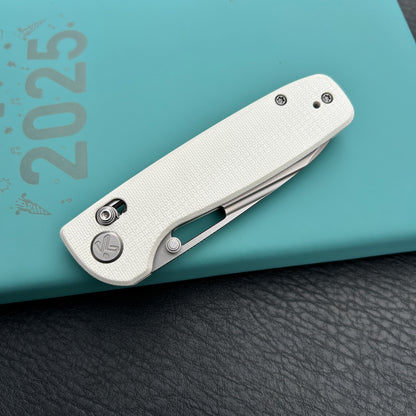 Kubey KU248G Bluff Axis lock Everyday Carry Folding Knife White G10 Handle 3.19" Sandblast 14C28N