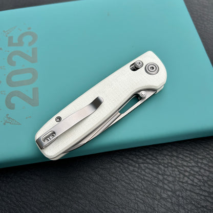 Kubey KU248G Bluff Axis lock Everyday Carry Folding Knife White G10 Handle 3.19" Sandblast 14C28N