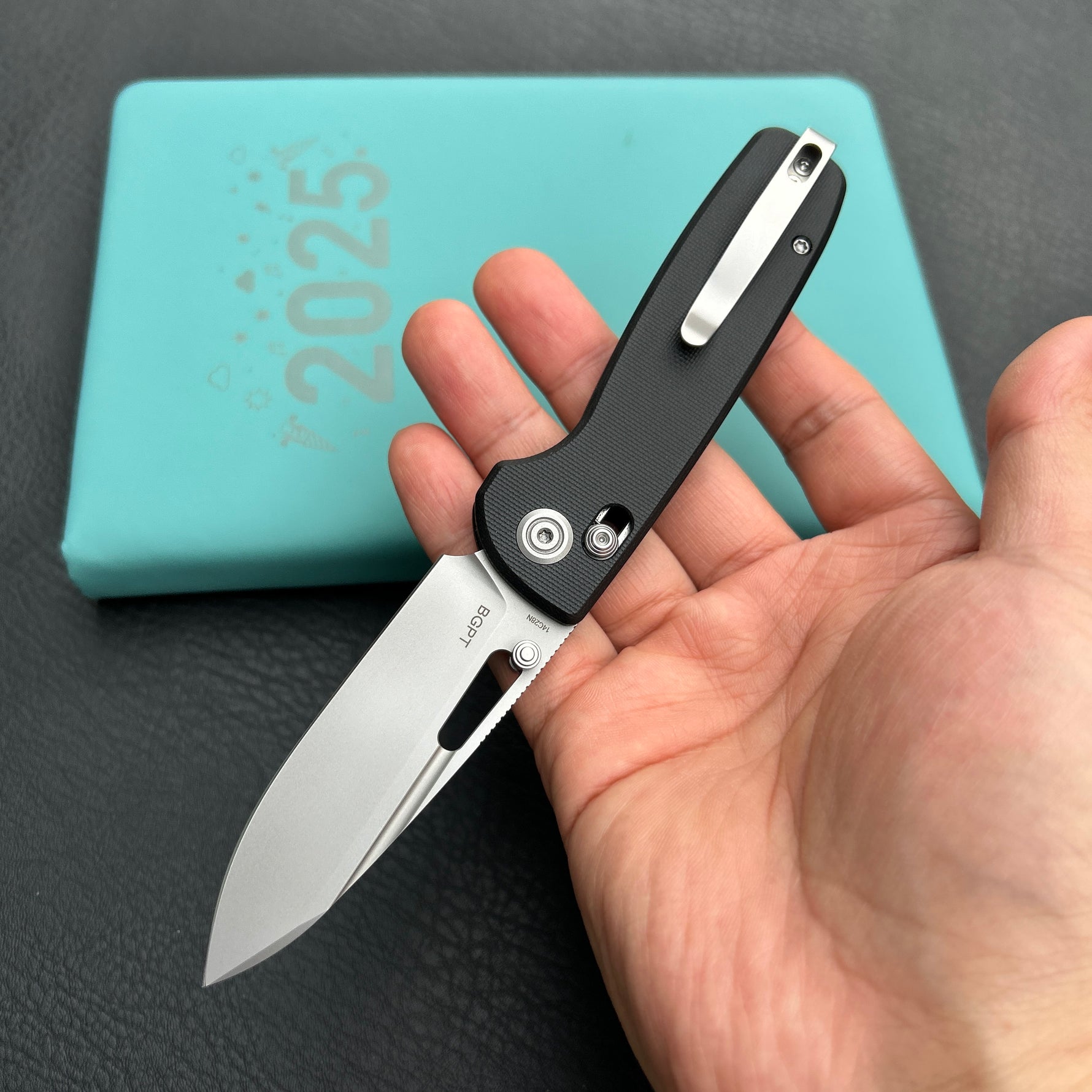 KUBEY knife KU248F Bluff Axis lock Everyday Carry Folding Knife Black G10 Handle 3.19" Sandblast 14C28N