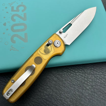 Kubey KU248E Bluff Axis lock Everyday Carry Folding Knife Ultem Handle 3.19" Sandblast 14C28N
