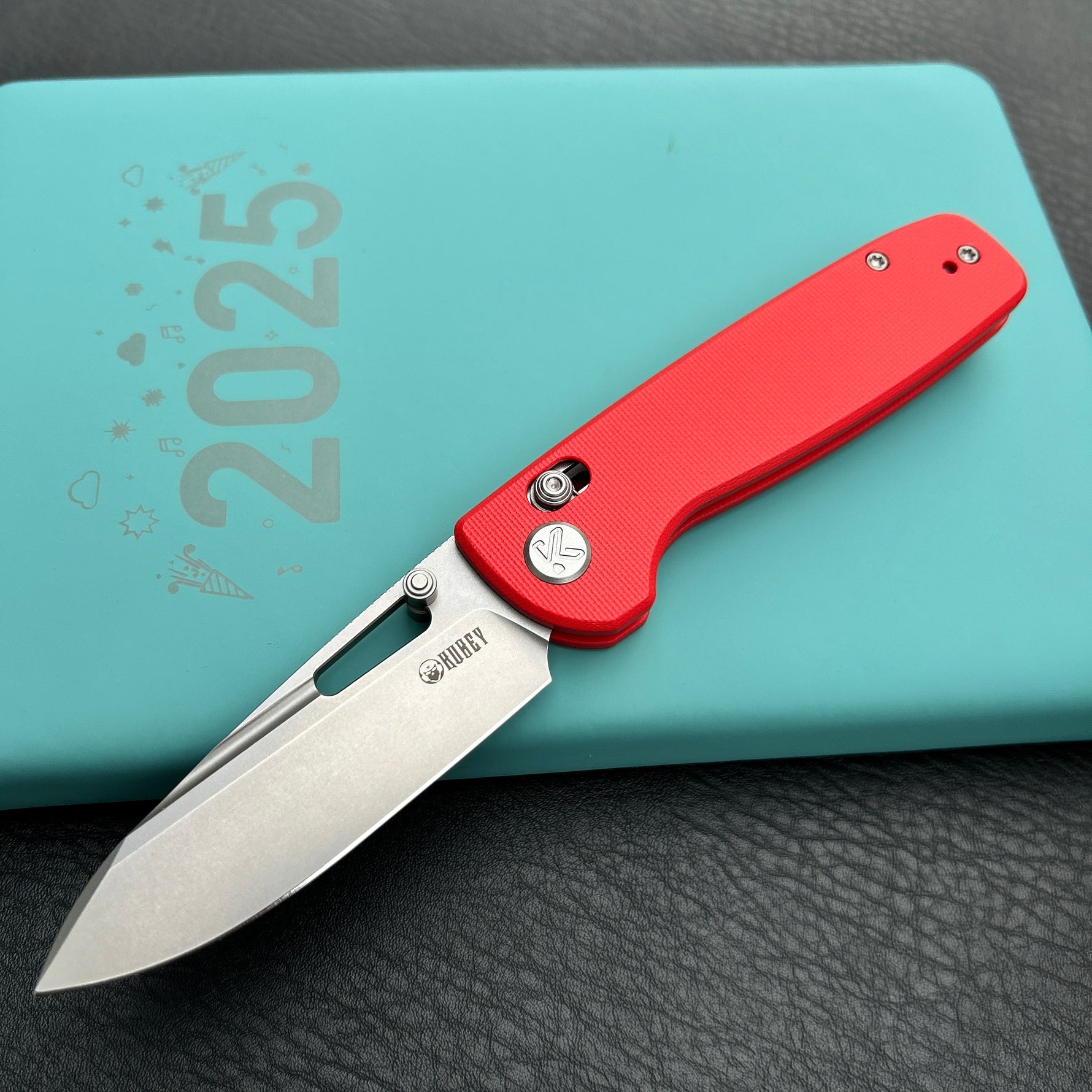 KUBEY knife  KU248H Bluff Axis lock Everyday Carry Folding Knife Red G10 Handle 3.19" Sandblast 14C28N