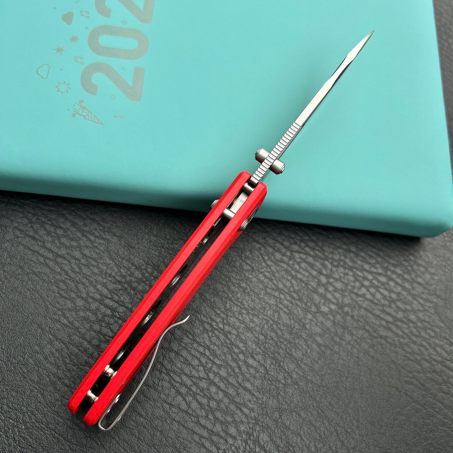 Kubey KU248H Bluff Axis lock Everyday Carry Folding Knife Red G10 Handle 3.19" Sandblast 14C28N