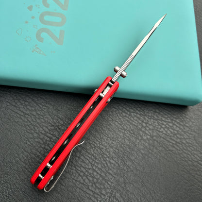 Kubey KU248H Bluff Axis lock Everyday Carry Folding Knife Red G10 Handle 3.19" Sandblast 14C28N