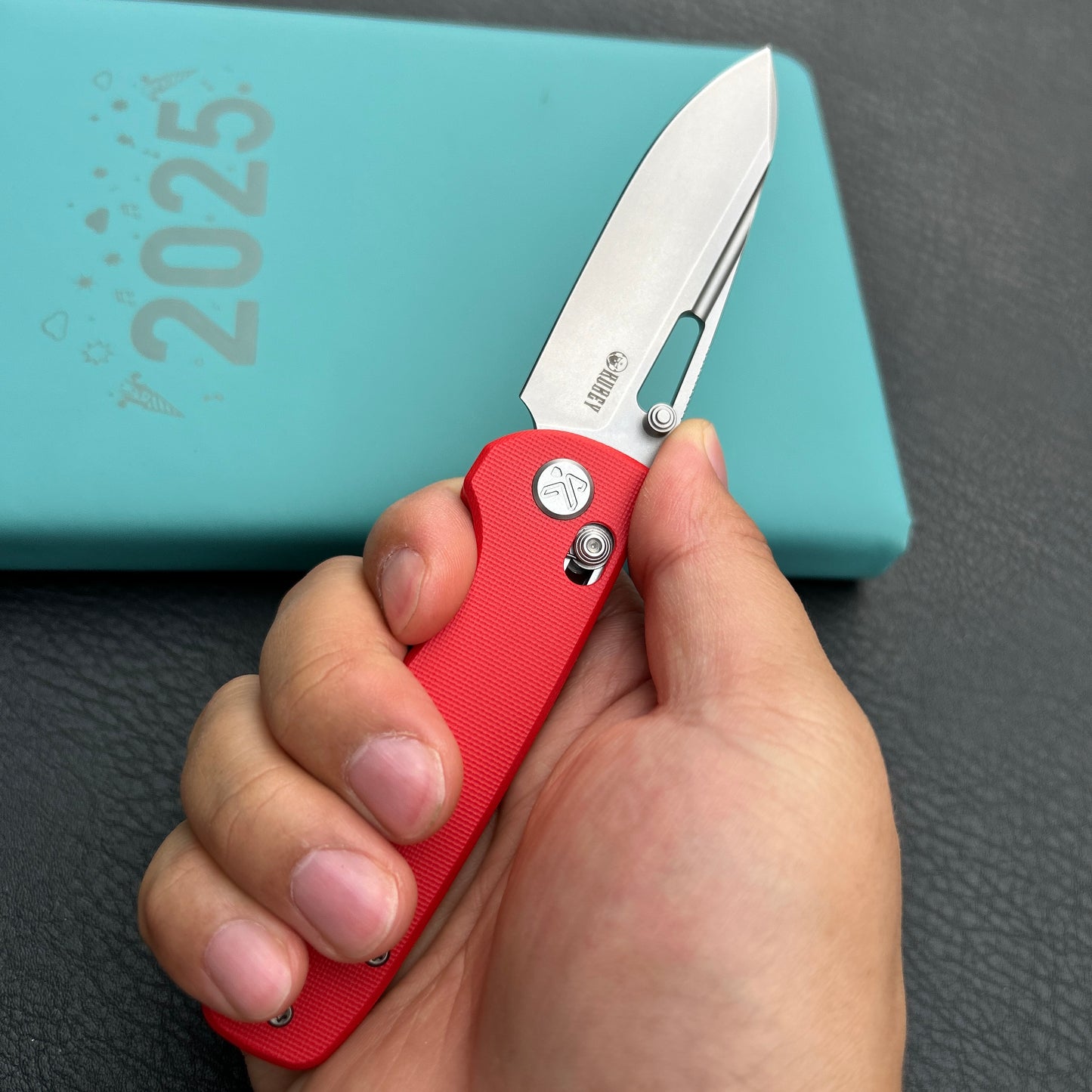 Kubey KU248H Bluff Axis lock Everyday Carry Folding Knife Red G10 Handle 3.19" Sandblast 14C28N