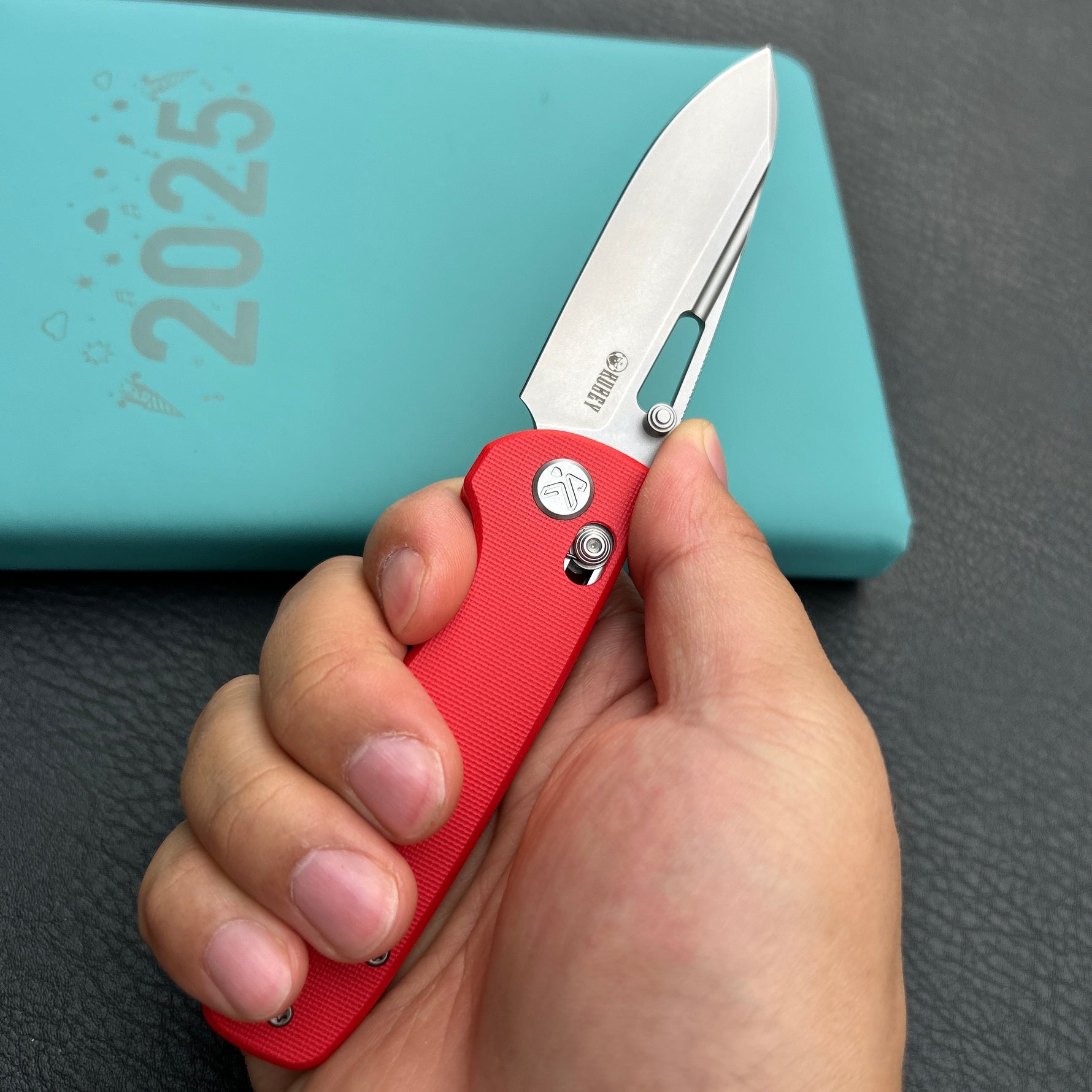 KUBEY knife  KU248H Bluff Axis lock Everyday Carry Folding Knife Red G10 Handle 3.19" Sandblast 14C28N