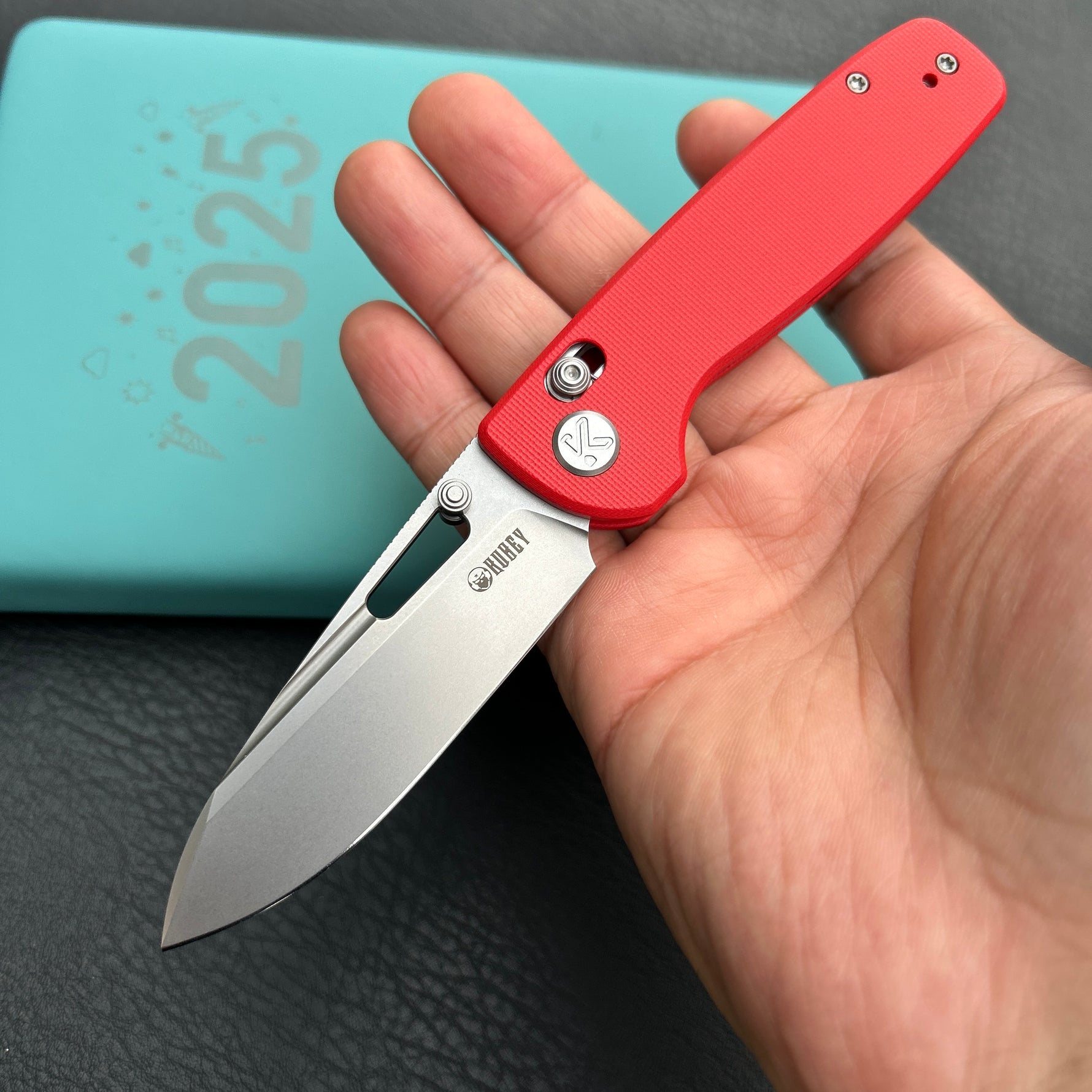 KUBEY knife  KU248H Bluff Axis lock Everyday Carry Folding Knife Red G10 Handle 3.19" Sandblast 14C28N