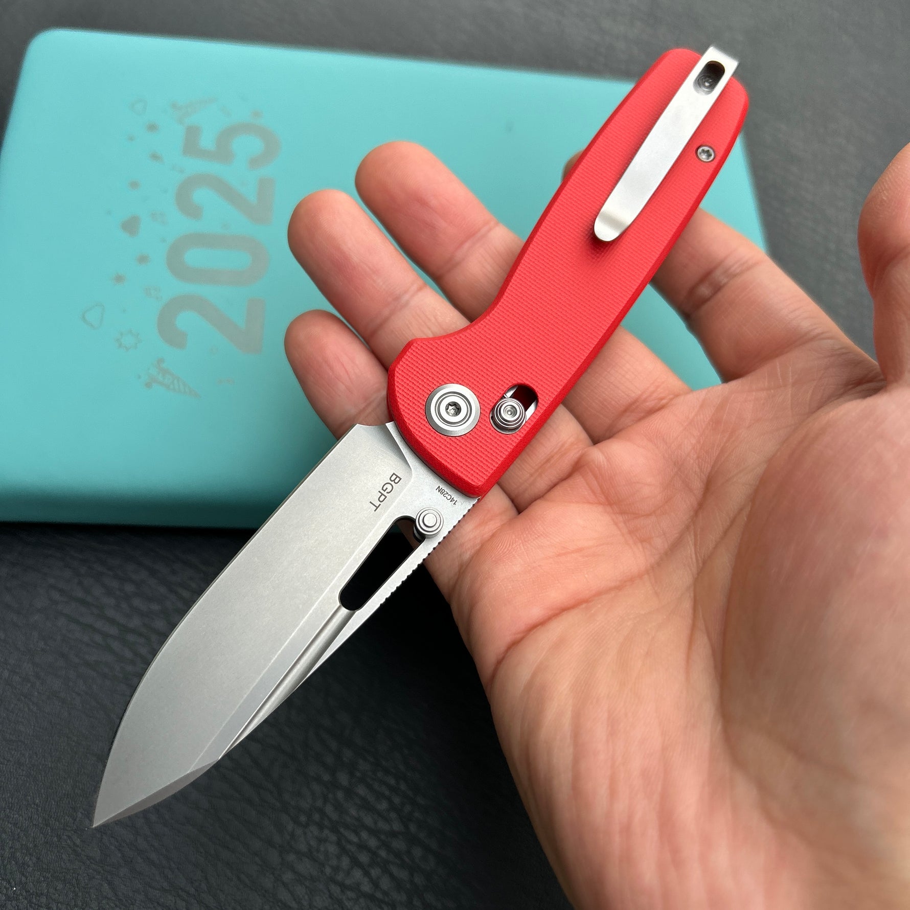 KUBEY knife  KU248H Bluff Axis lock Everyday Carry Folding Knife Red G10 Handle 3.19" Sandblast 14C28N