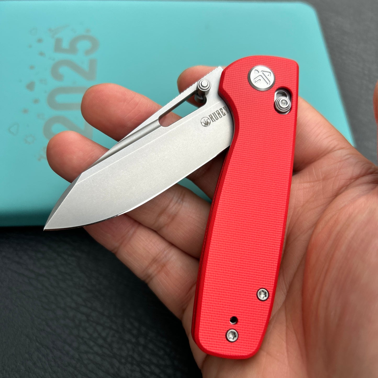 Kubey KU248H Bluff Axis lock Everyday Carry Folding Knife Red G10 Handle 3.19" Sandblast 14C28N