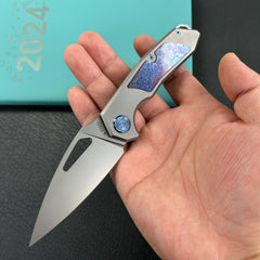 KB Knives KB286A Coeus Outdoor Folding Knife Grey Titanium with Timascus Inlays 3.11" Stonewash