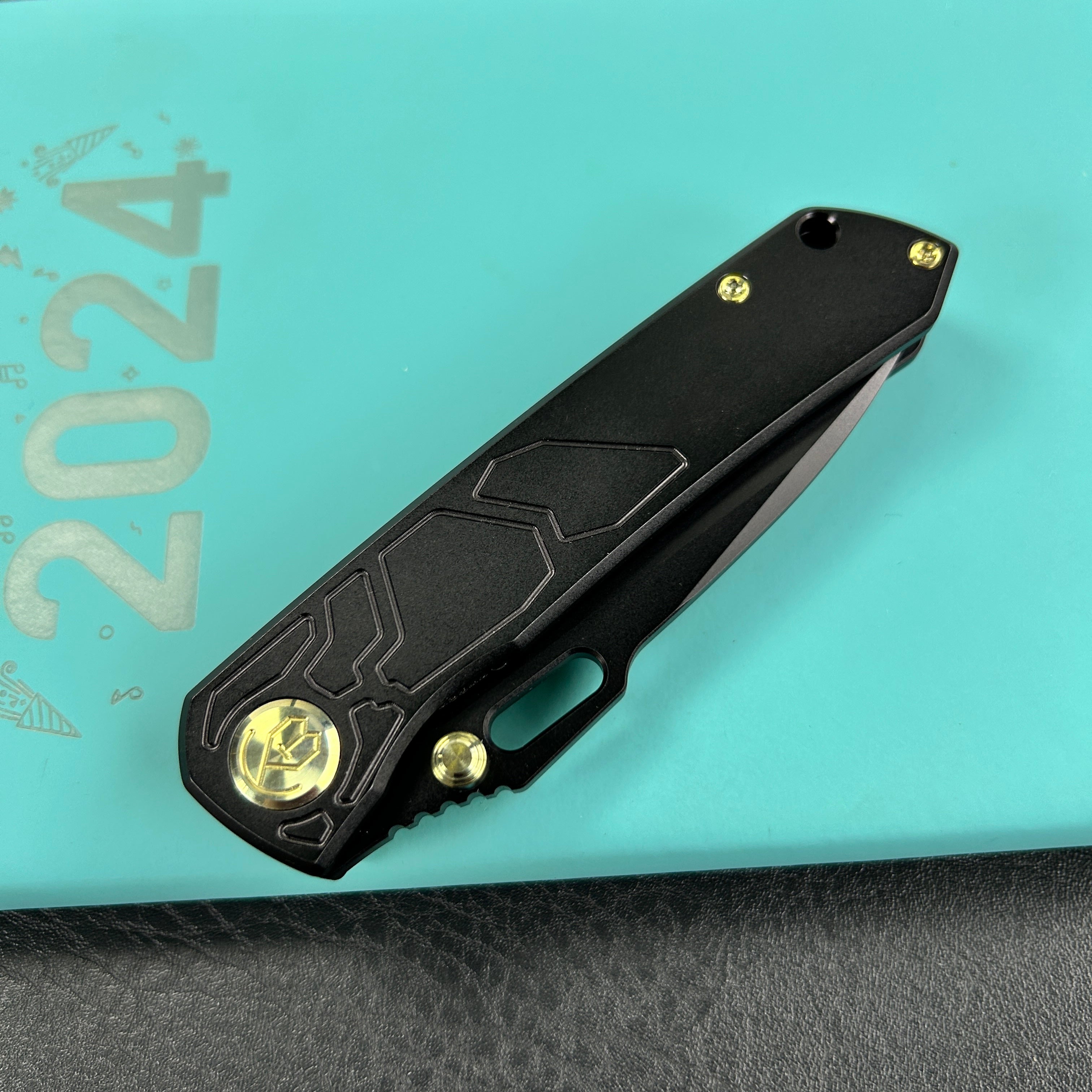 KUBEY KB259C Blackout Frame Lock Folding Knife Black Titanium Handle 3.15" Black Coating M390