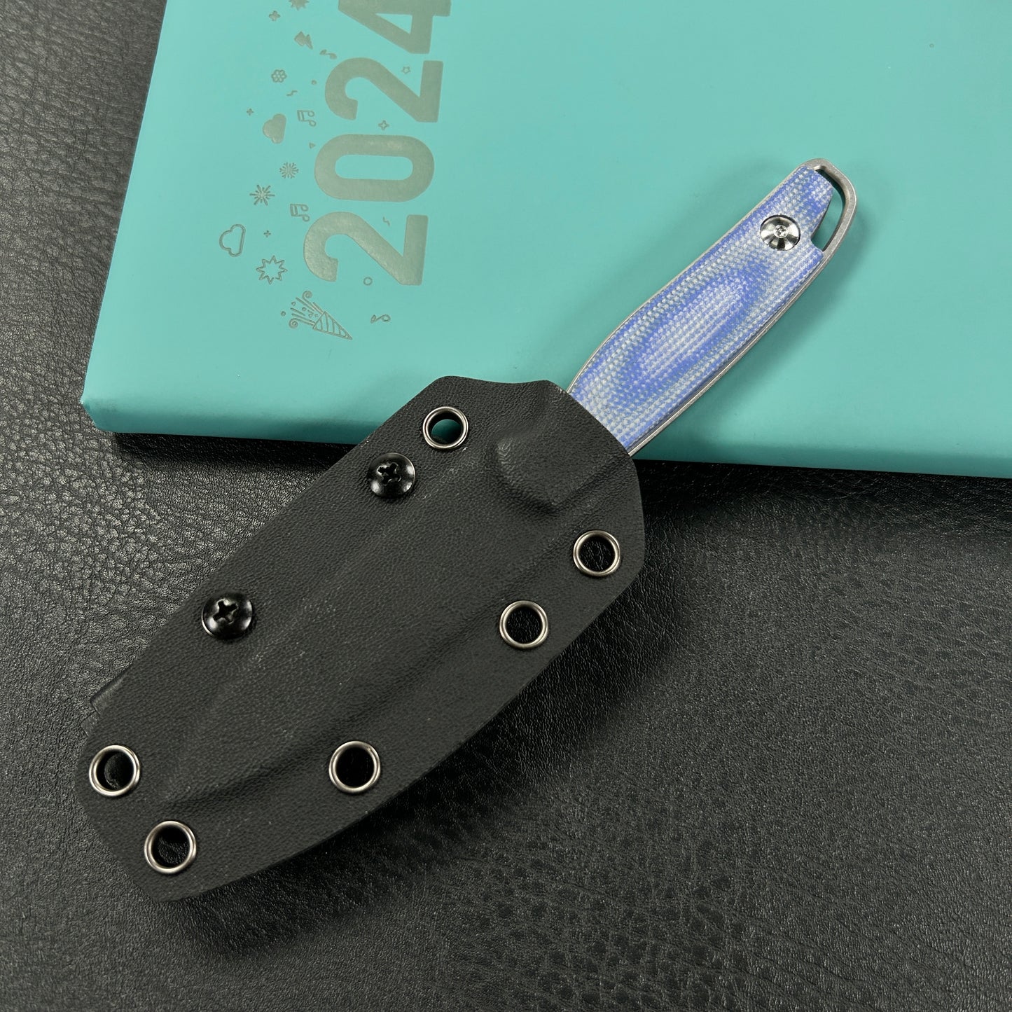 KUBEY KU357D Dust Devil Utility Knife Fixed Blade Knives Blue Micarta 3.23'' Beadblast 14C28N