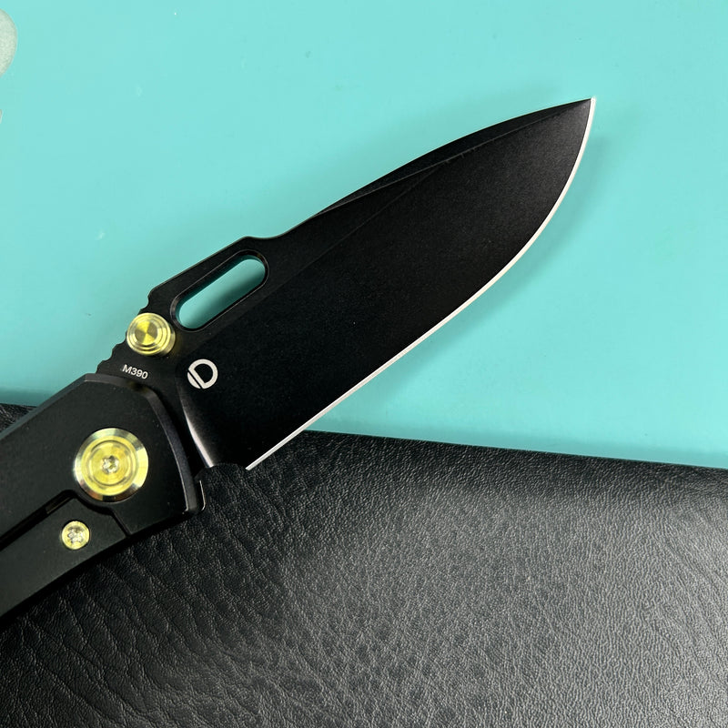 KUBEY KB259C Blackout Frame Lock Folding Knife Black Titanium Handle 3.15" Black Coating M390