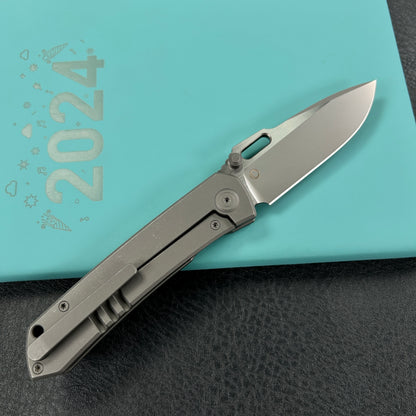 KUBEY  KB259B Blackout Frame Lock Folding Knife Gray Titanium Handle 3.15" Brush & Sandblast M390